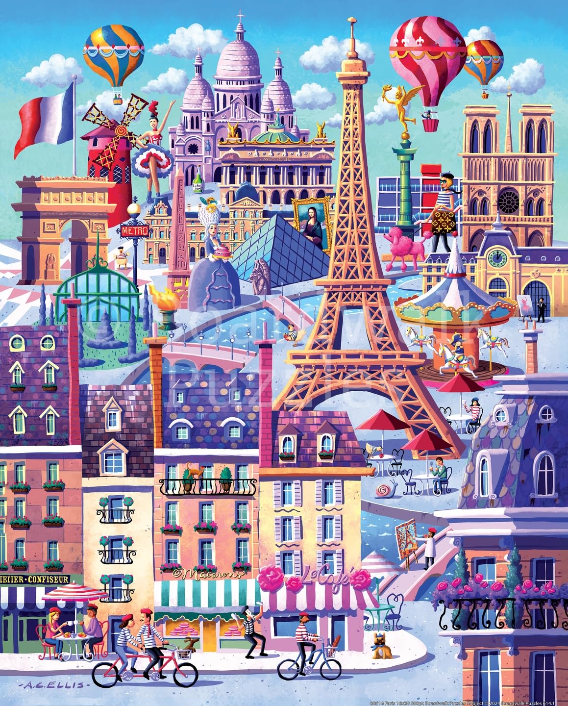 Boardwalk Paris 1000 Piece Jigsaw Puzzle Fun France Landmarks Puzzles with Premium Box, Gift for Adults and Family 19"x26"
