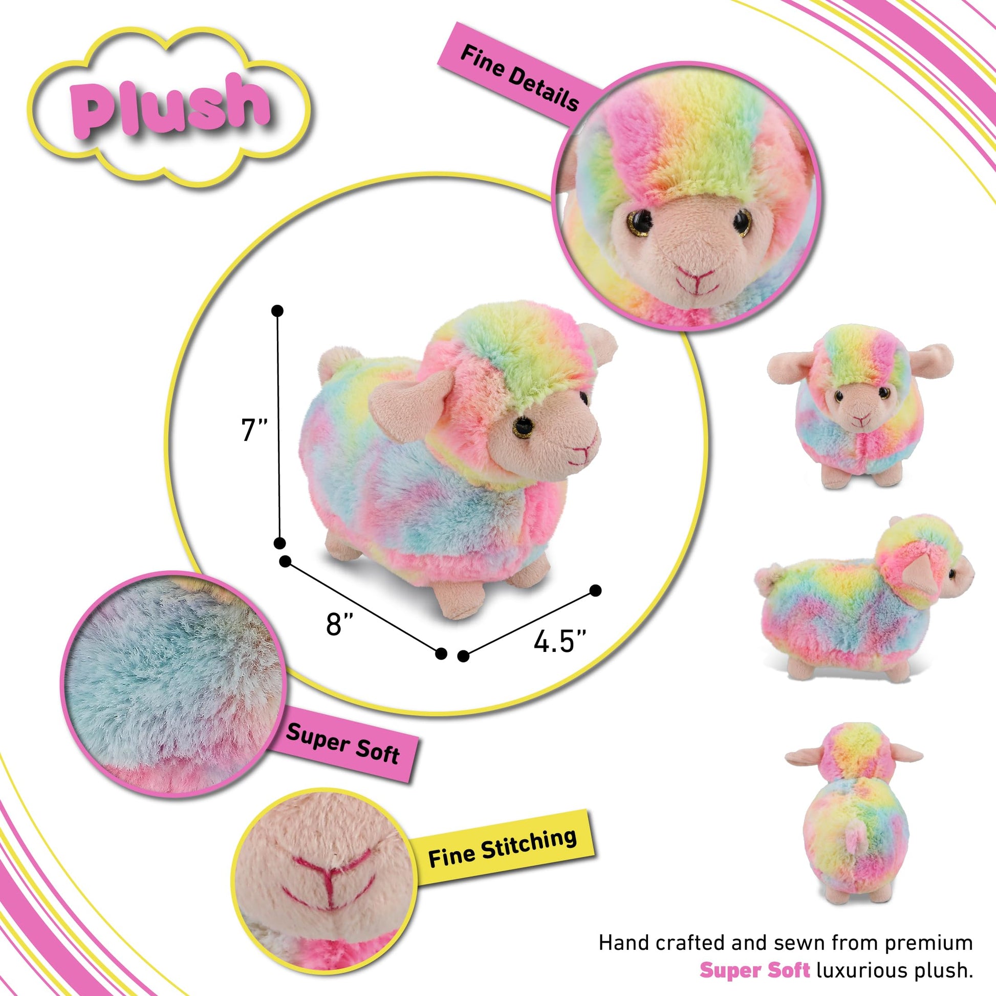 DolliBu Rainbow Sheep Stuffed Animal - Soft Huggable Sheep Stuffed Toy, Adorable Playtime Fantasy Plush Toy, Cute Cuddle Gifts for Kids and Adults - 8