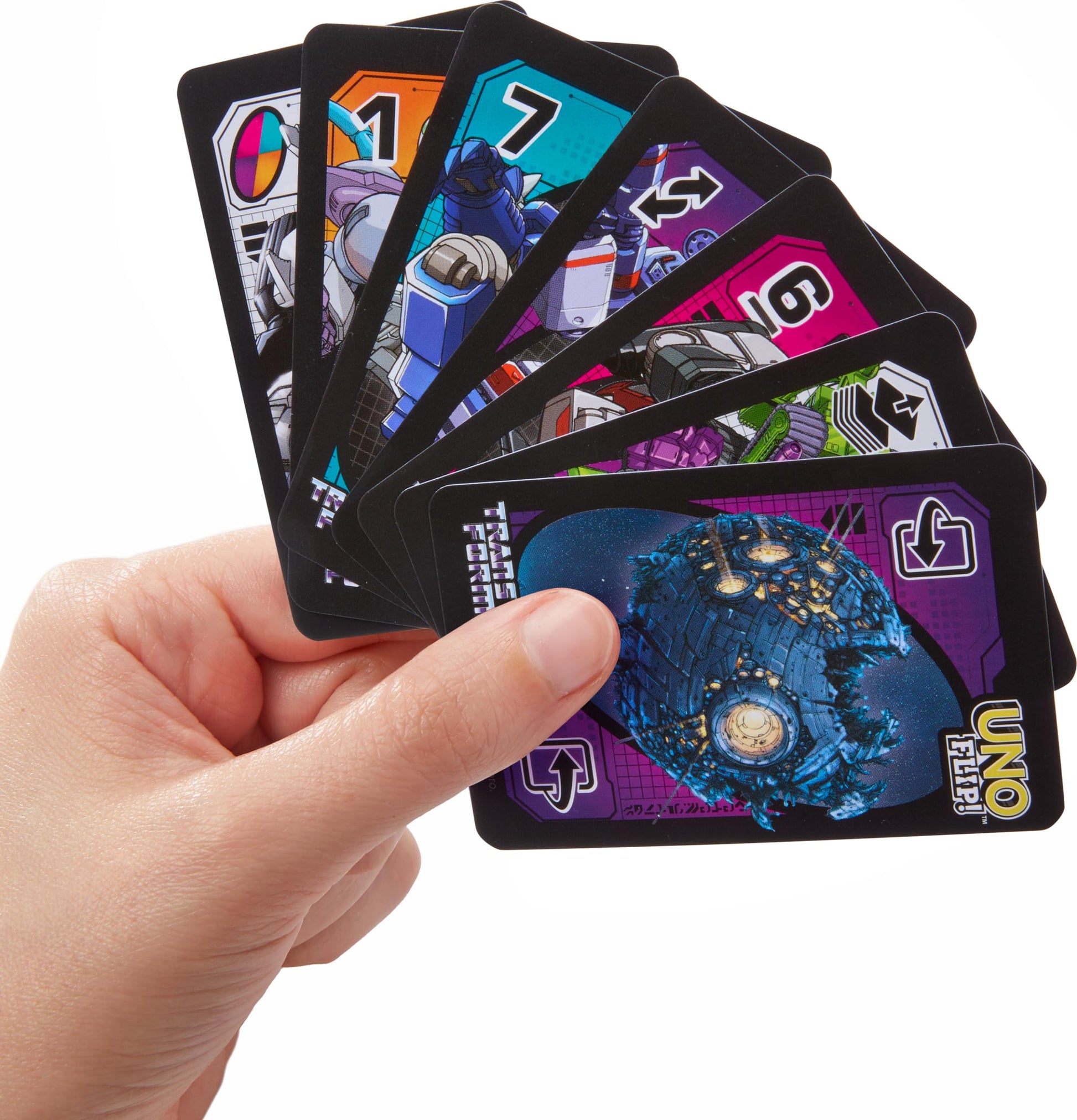 Mattel Games UNO Flip Transformers Card Game for Kids, Adults & Family Nights with Deck Inspired by the Movies, TV Shows & Comics