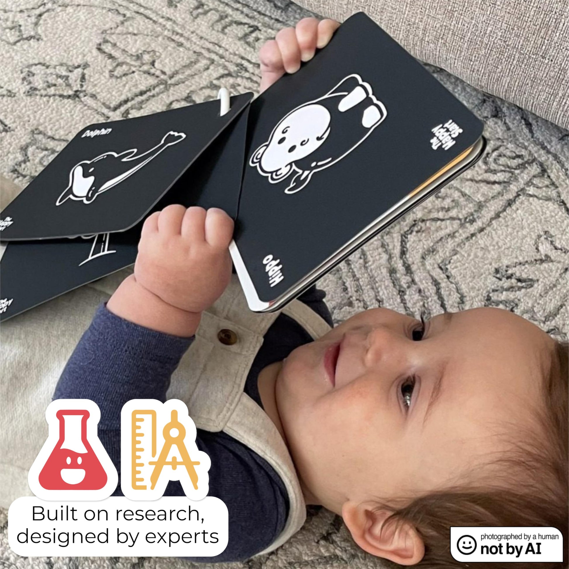 Happy Start High Contrast Baby Cards for Newborns - Black & White Cards, Water-Resistant, BPA-Free, Portable Educational Flashcards for Visual