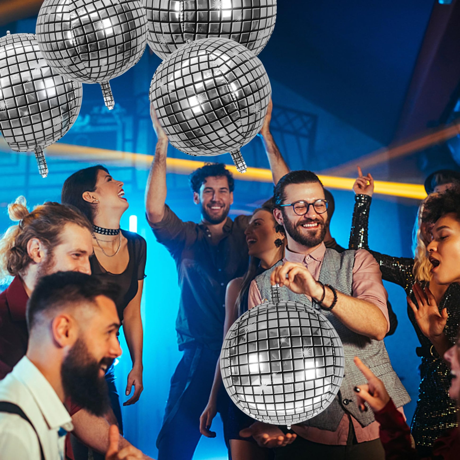 30 PCS Disco Ball Balloons Different Sizes- 4D Large Disco Balloons 10 Inch 15 Inch 18 Inch 22 Inch Assorted Round Metallic Silver Disco Balloons