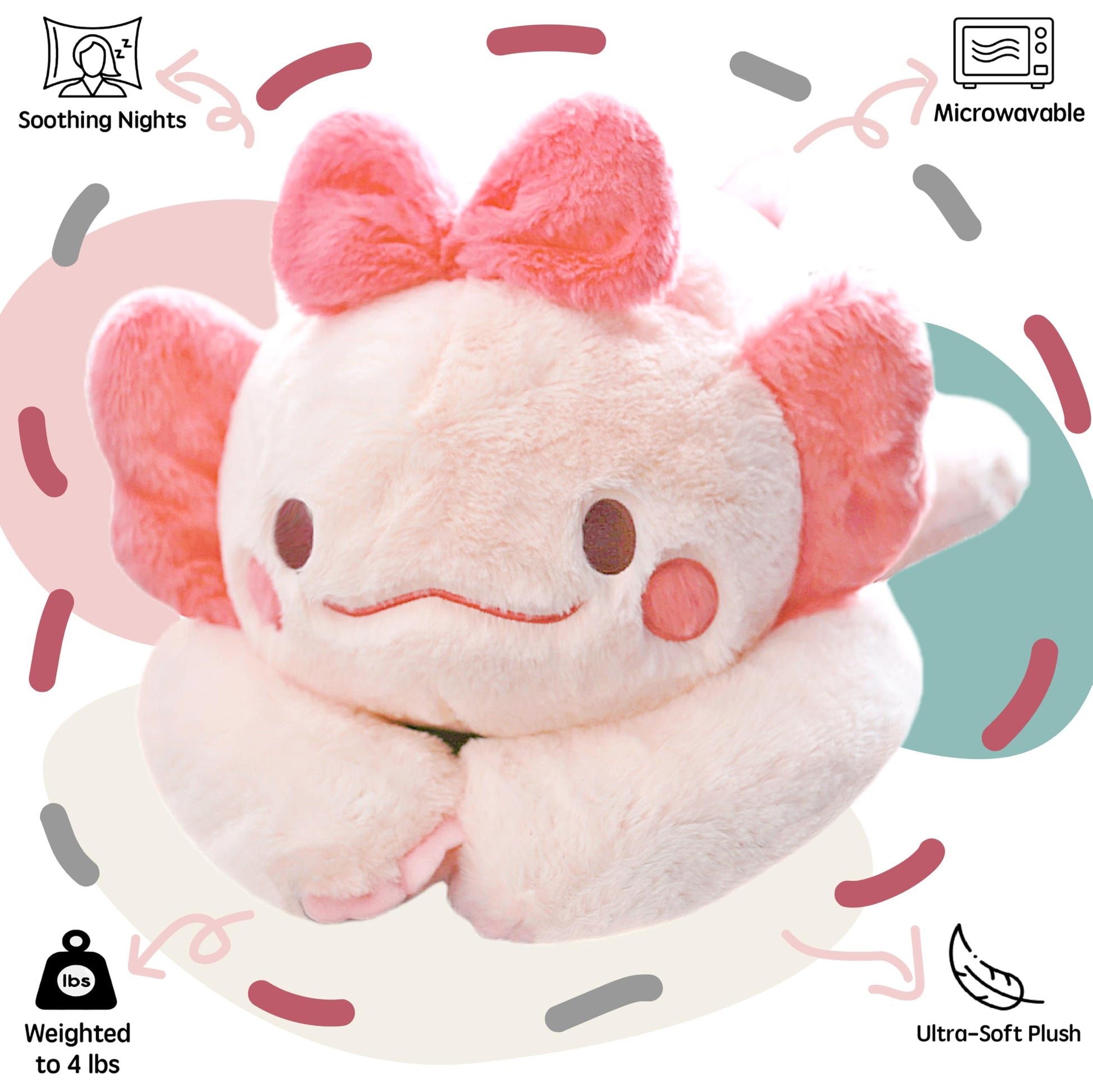 uoozii 20" | 4 Pounds Pink Axolotl Weighted Stuffed Animals with Unscented Microwave Heating Pad Inside, Cute Coolable Heatable Weighted Plush Warm
