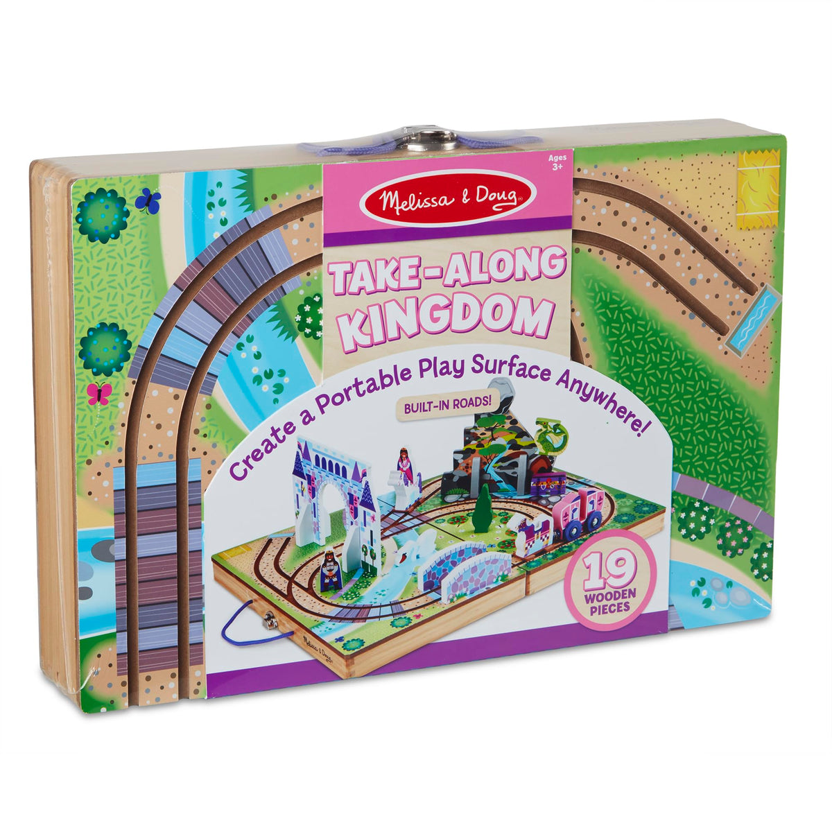 Melissa & Doug 19-Piece Wooden Take-Along Tabletop Kingdom - Carriage, Horse, Unicorn, Dragon, More