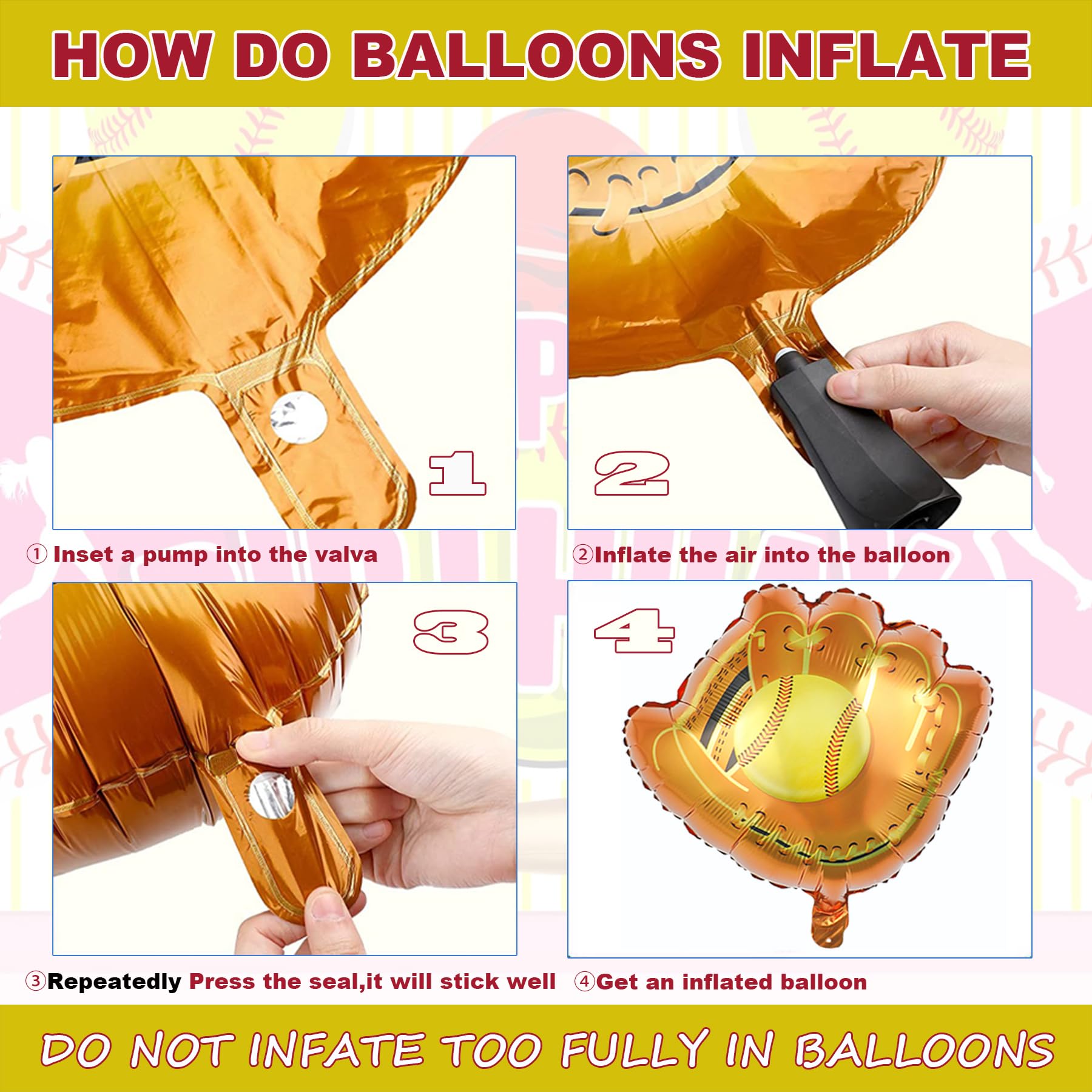 Softball Party Balloons,12pcs Softball Glove Foil Balloons,Bat Balloon confetti balloon for Sports Theme Supplies Gender Reveal Baby Shower