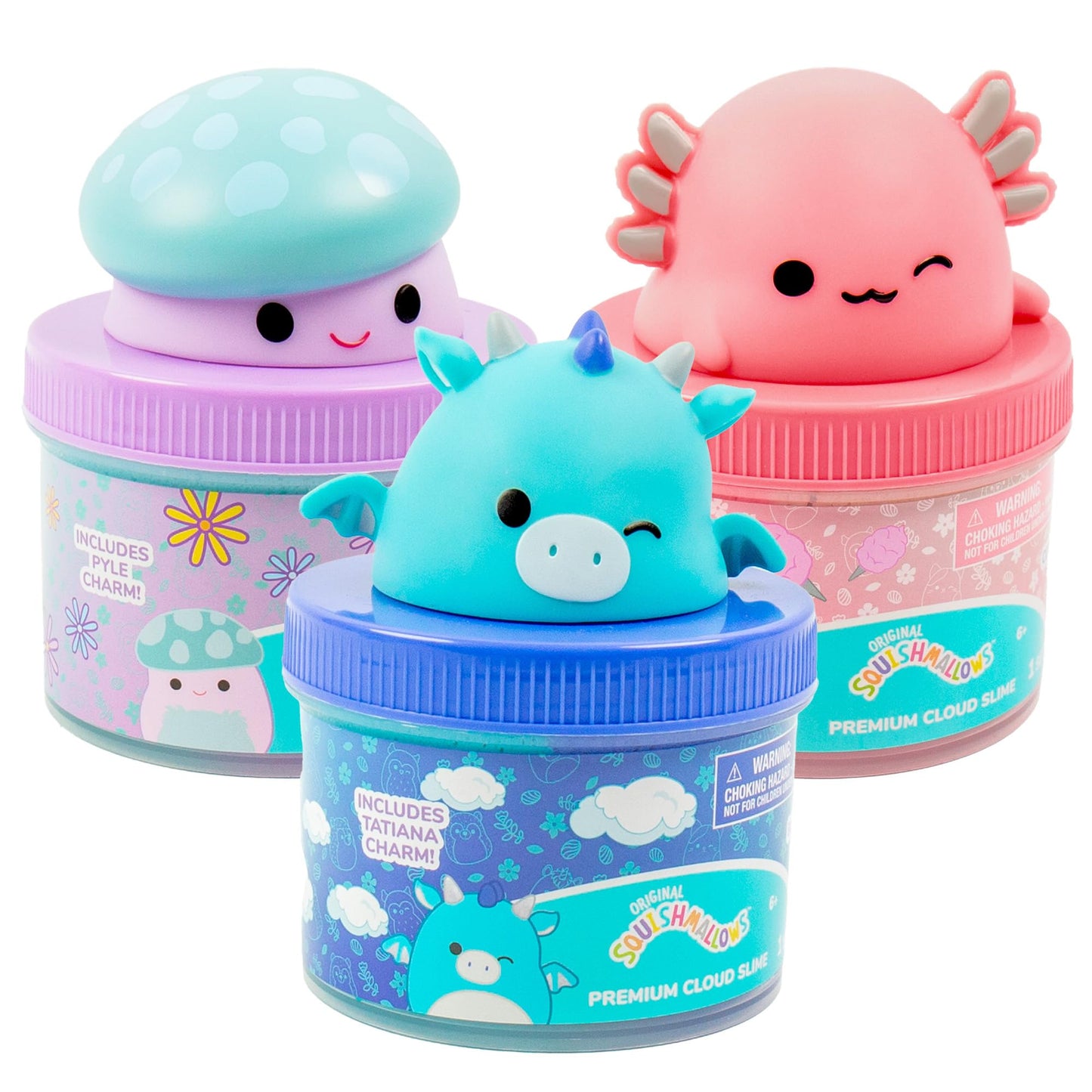 Original Squishmallows Scented Slime Jars, Variety 3 Pack with 9 Add Ins