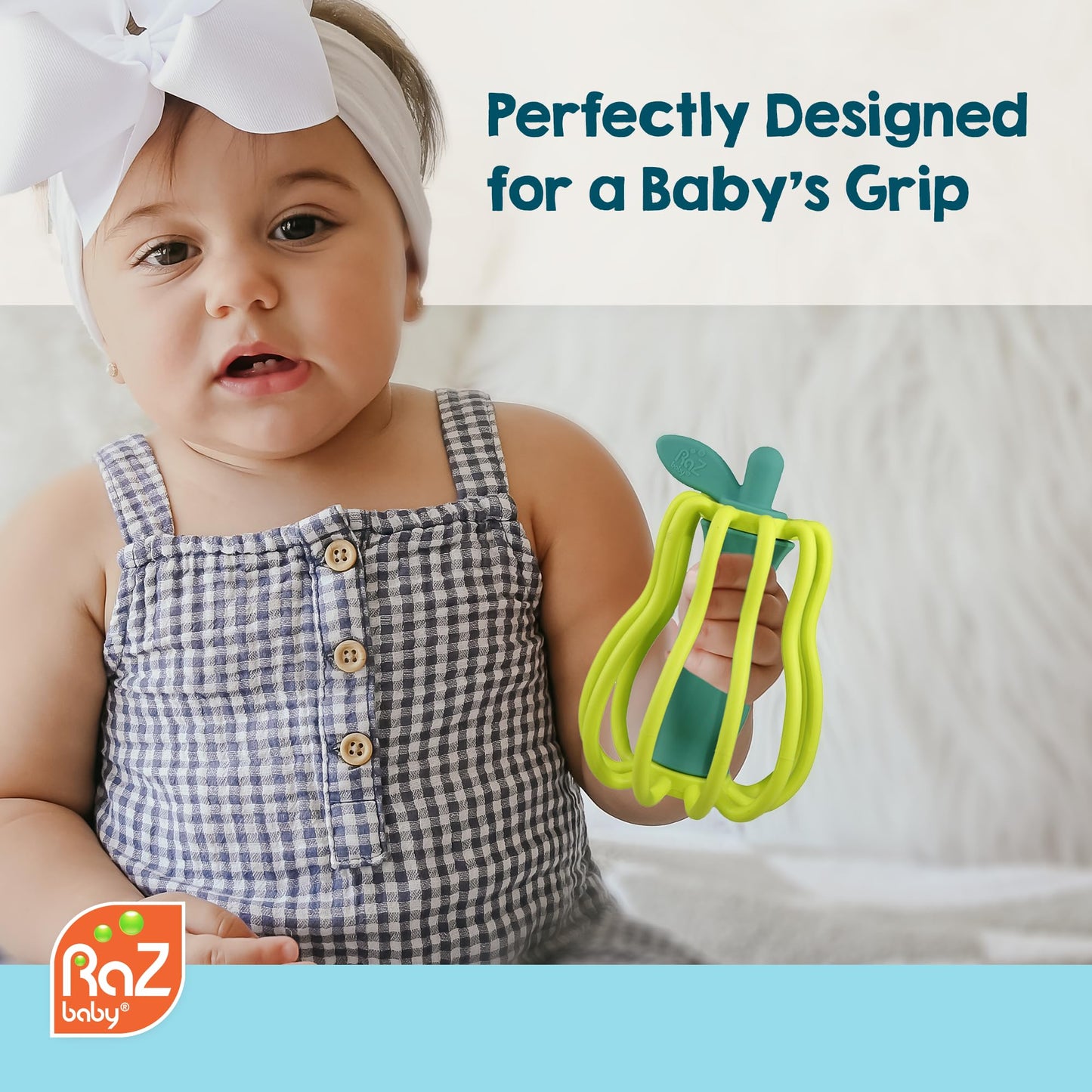 RaZbaby RaZ-Apple Silicone Teether & Rattle Toy - Soft, Flexible & Easy to Hold, Soothing Sounds for Entertainment, Textured for Teething Relief