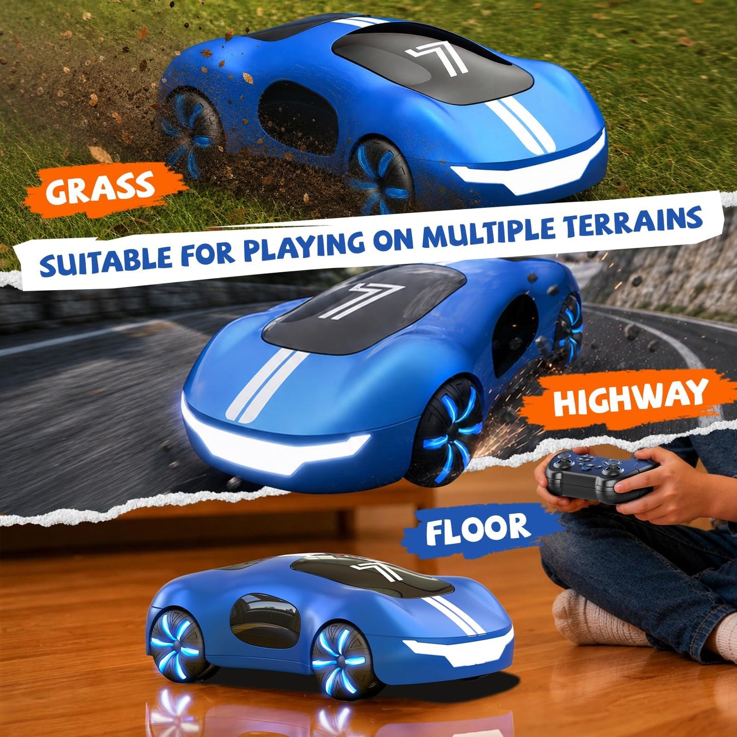 AEROQUEST Gesture Control RC Stunt Car with Lights & Spray for Boys 6+