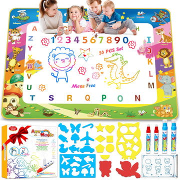 Wedopro Water Doodle Mat 40x30 - Mess-Free Toddler Toys for Ages 3-7 with 27 Pcs | Reusable Water Reveal Educational Drawing Mat for Kids with 24 ABC