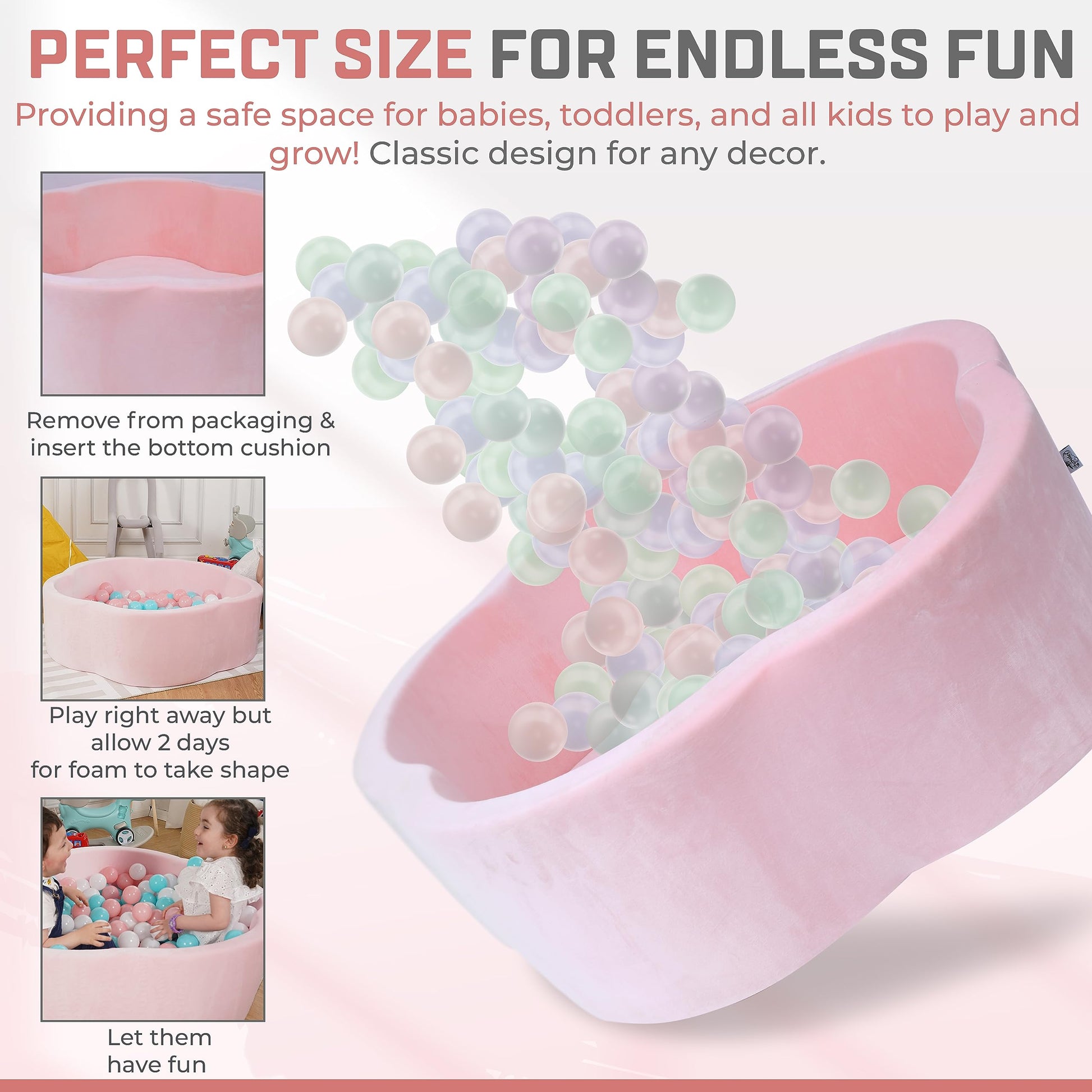 ZYSMALAT Baby Ball Pit - Premium Velvet Memory Foam Ball Pit for Toddlers 1-3 and Babies - Large Pink Flower Baby Ballpit - Indoor Soft Play Equipment