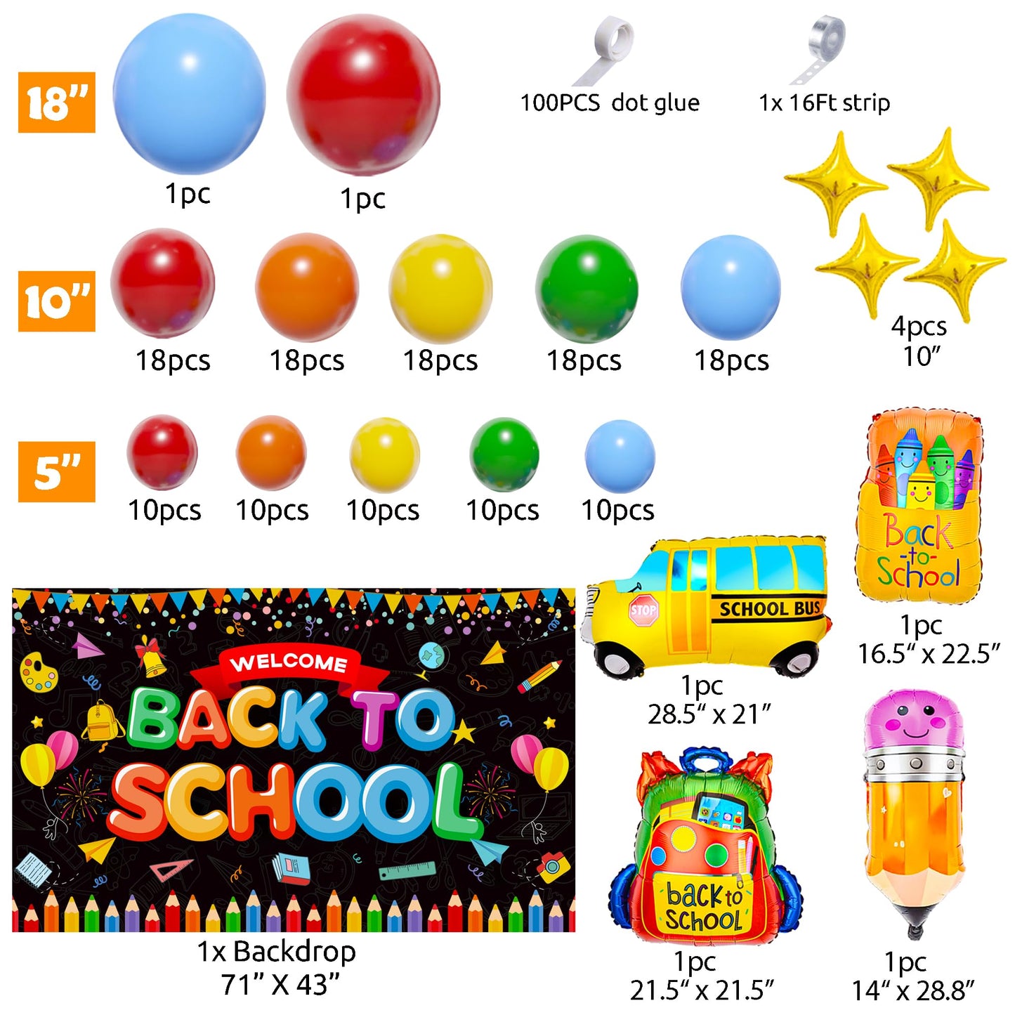 Back to School Decorations, 151PCS Back to School Balloon Garland Arch kit with Large Welcome Back To School Backdrop Banner for First Day of School