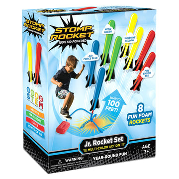 Stomp Rocket Jr Multi-Color Rocket Launcher for Kids, 8 Rockets - Fun Outdoor Kids Gifts for Boys & Girls - STEM Toy Foam Blaster Set Soars Up to 100