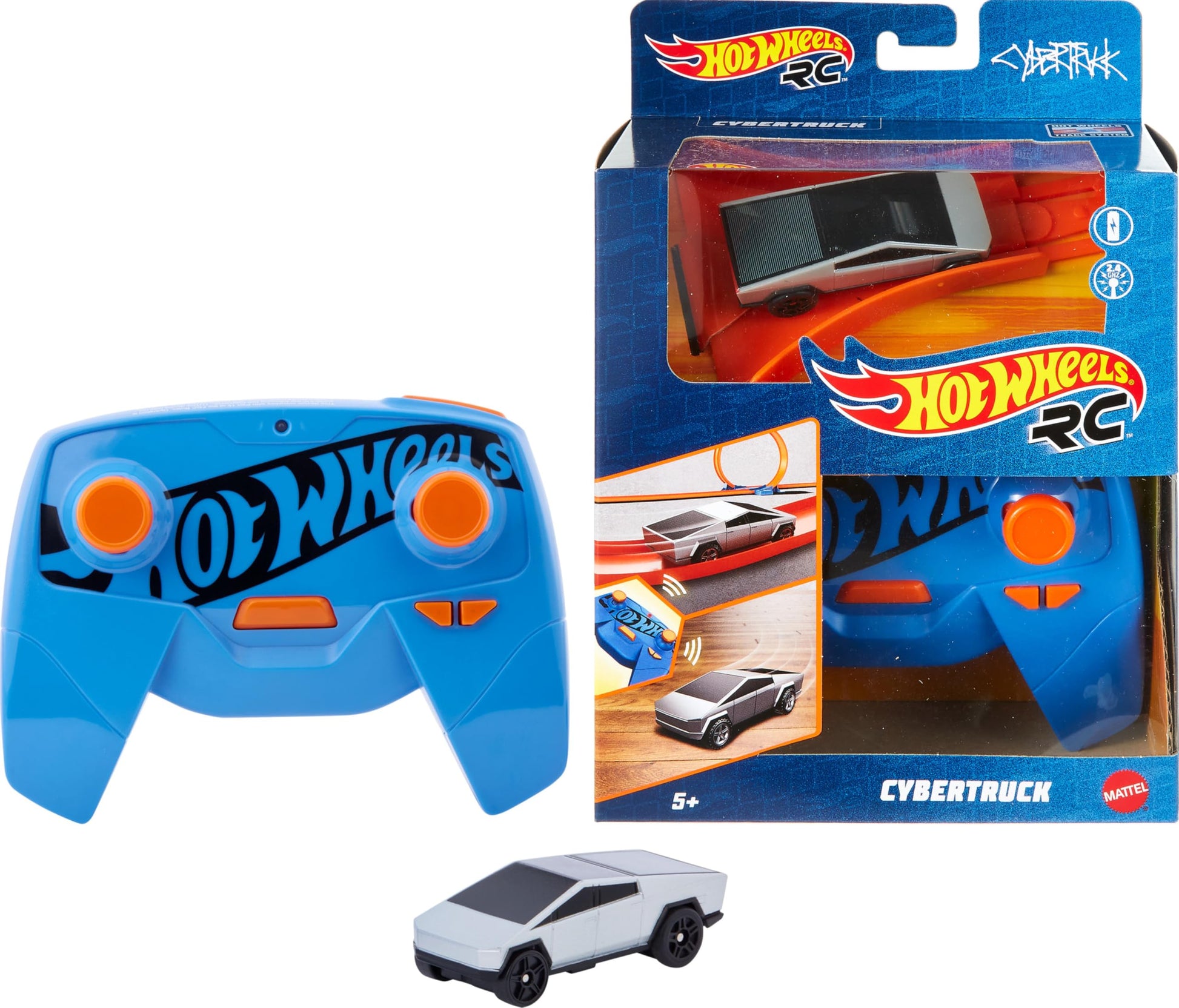 Hot Wheels Toy Car RC, Remote-Control Tesla Cybertruck in 1:64 Scale, On- or Off-Track Play, Includes Controller & Adapter