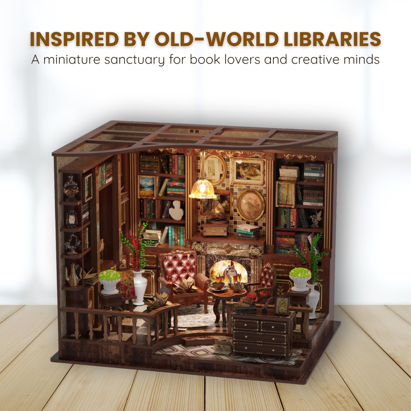 Left Bank Study DIY Book Nook Kit for Adults - 3D Wooden Puzzles for Adults Miniature Library with LED Light, 248 Pieces, Book Nook Shelf Insert