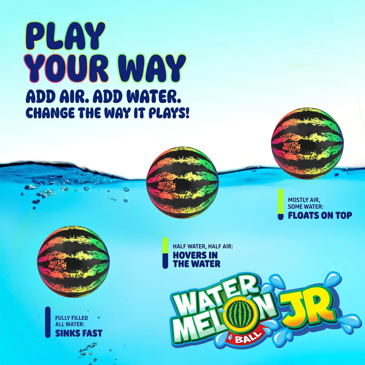 Watermelon Ball JR Durable Fillable Pool Toy for Underwater Games - Football, Basketball & Rugby - Perfect for Water Parties - Fun for Adults & Kids