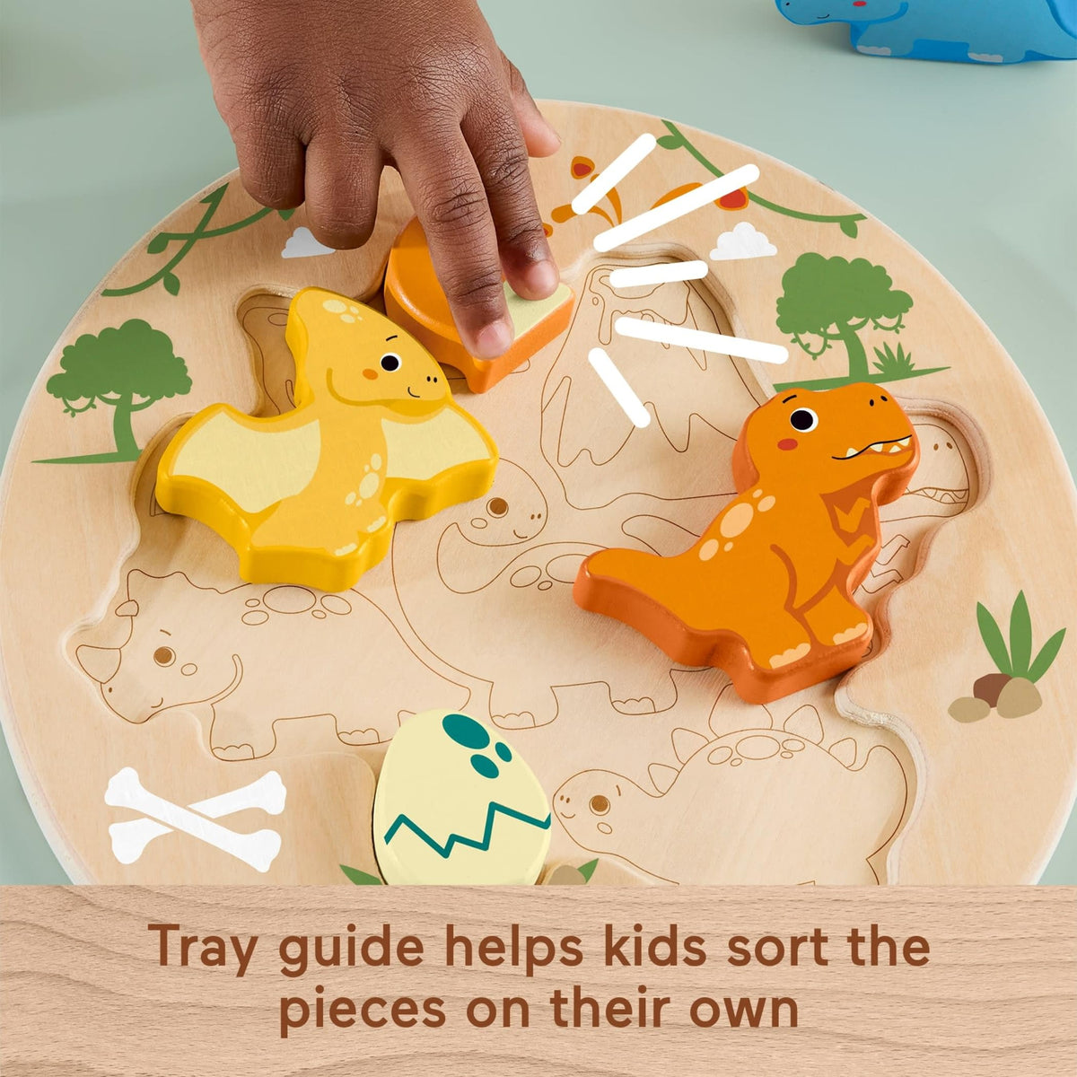 Fisher-Price Wood Toddler Toy 2-in-1 Dinosaur Puzzle, 8-Piece Wooden Activity for Developmental Play Preschool Kids Ages 2+ Years