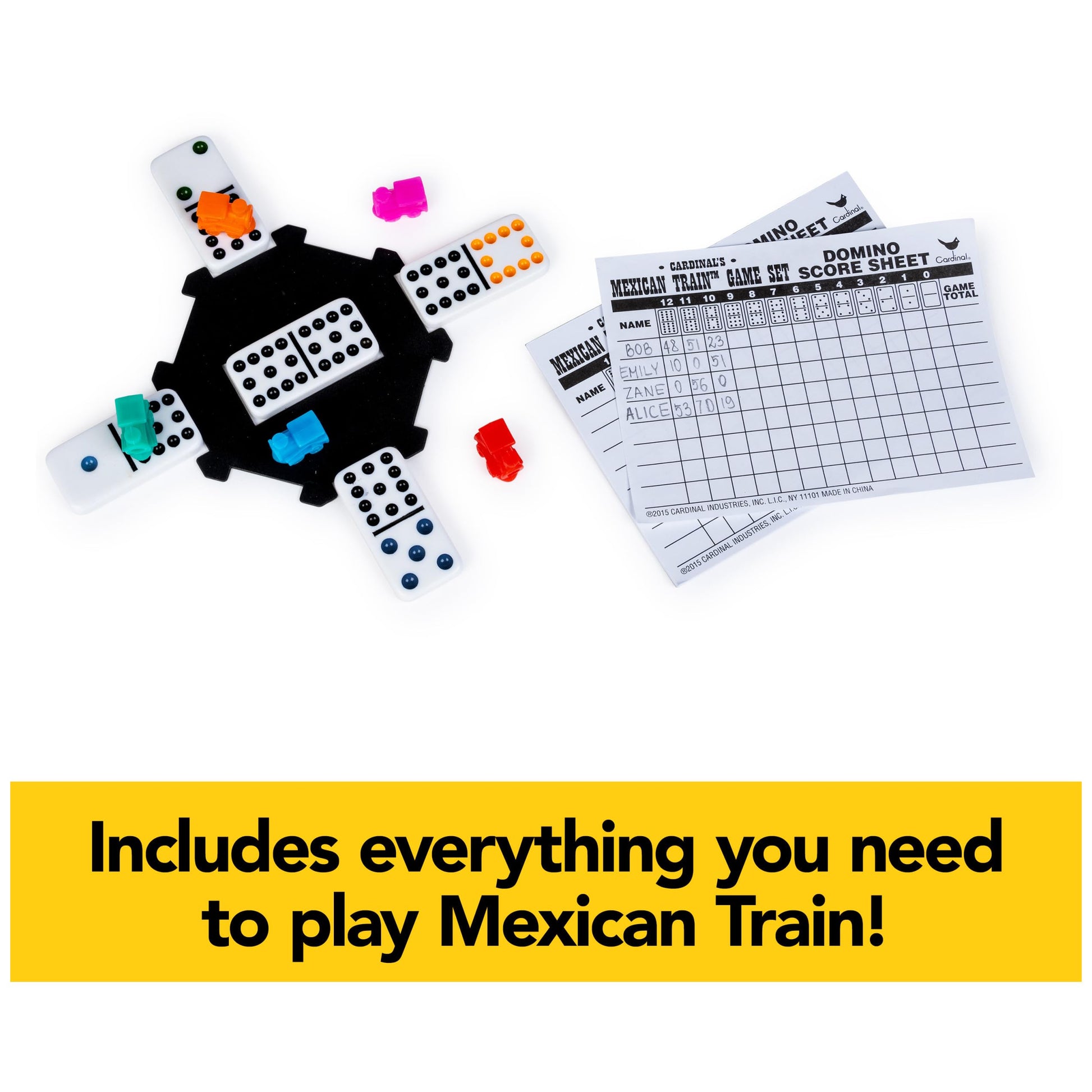 Spin Master Games, Mexican Train Dominoes Set in Aluminum Carry Case, Includes Colorful Trains for Fun-Filled Family Game Night, for Kids & Family