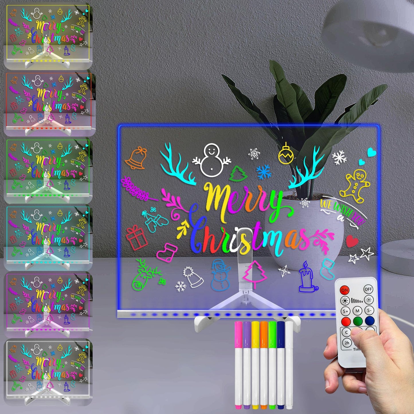 Masshomi 15 * 11 inch led Sign Note Board with 7 Colors Change 7 Markers Smart Remote Control DIY Dry Acrylic Message Writing Drawing Neon Light up
