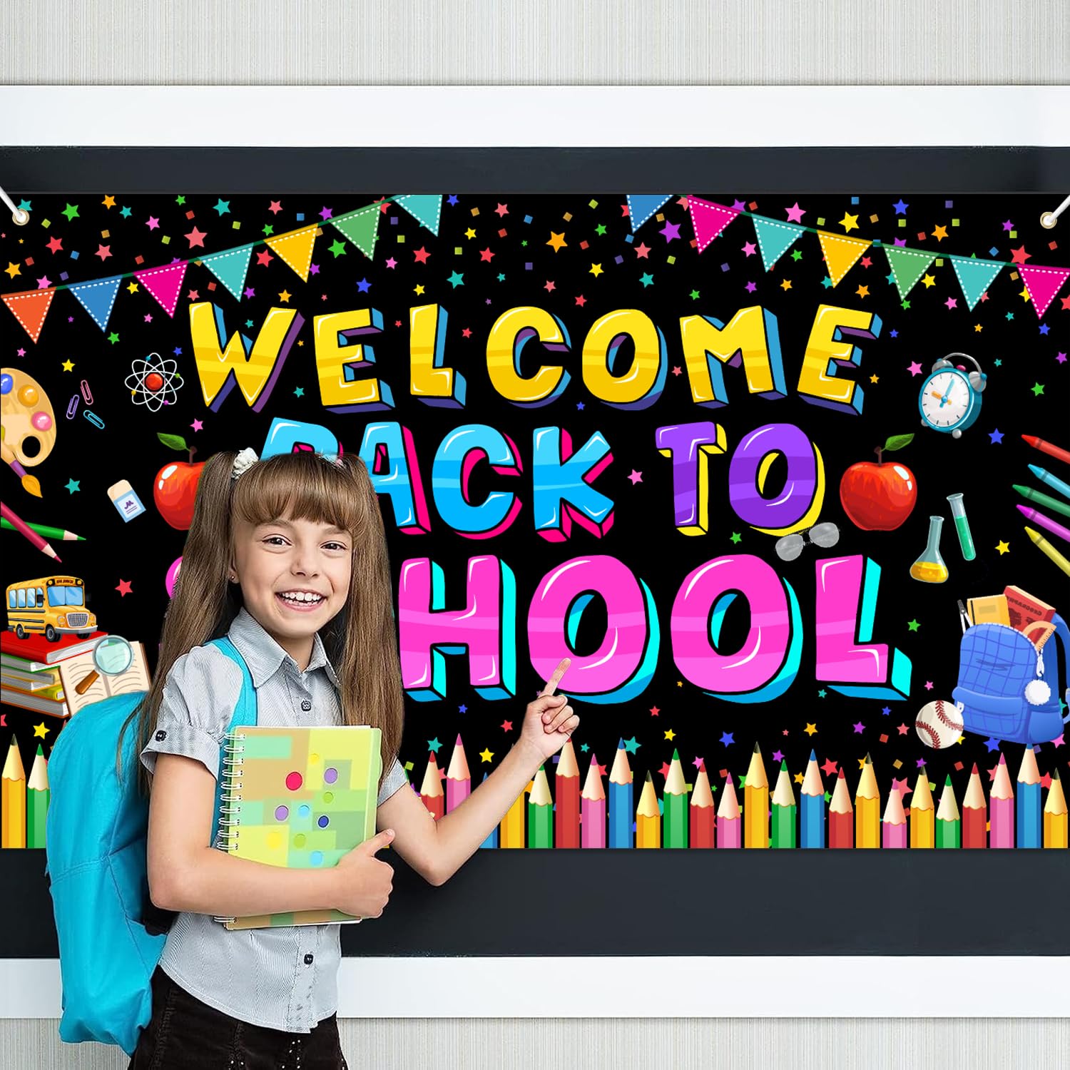 Fomoneyli Welcome Back to School Banner Backdrop, Back to School Decorations for Classroom School, First Day of School Banner Backdrop, Welcome Back