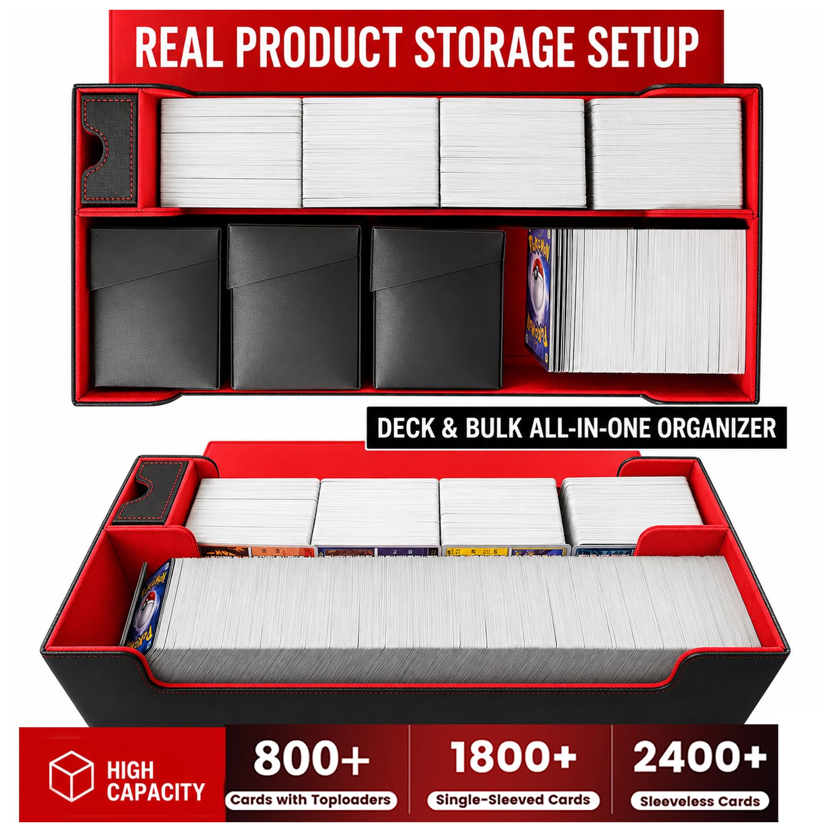 Scimi Premium Trading Card Storage Case with 5 Individual Deck Cases, Large MTG Commander Deck Box Holds 1800+ Cards, PU Leather Organizer for TCG &