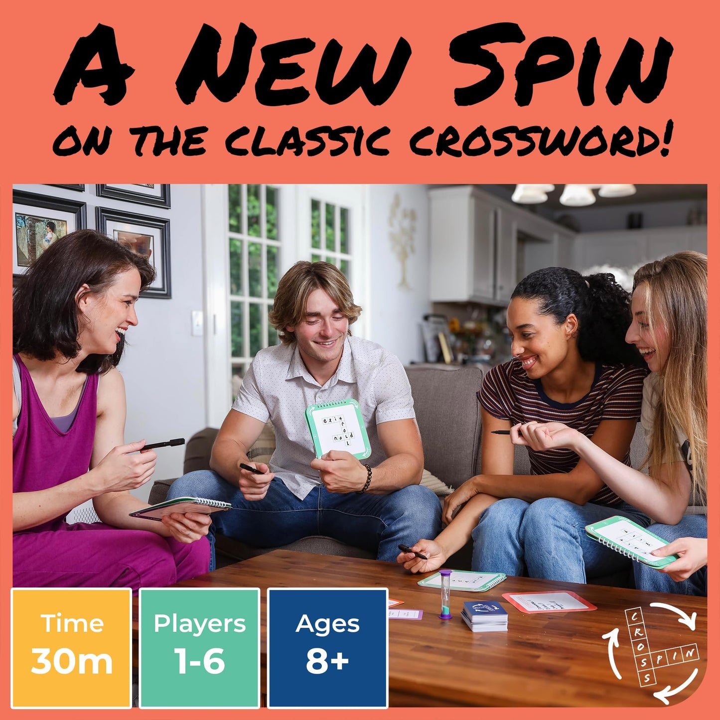JoPat Games Cross Spin Crossword Board Game, Word Puzzle Game for 2-6 Players, 160 Cards, 10 Boards