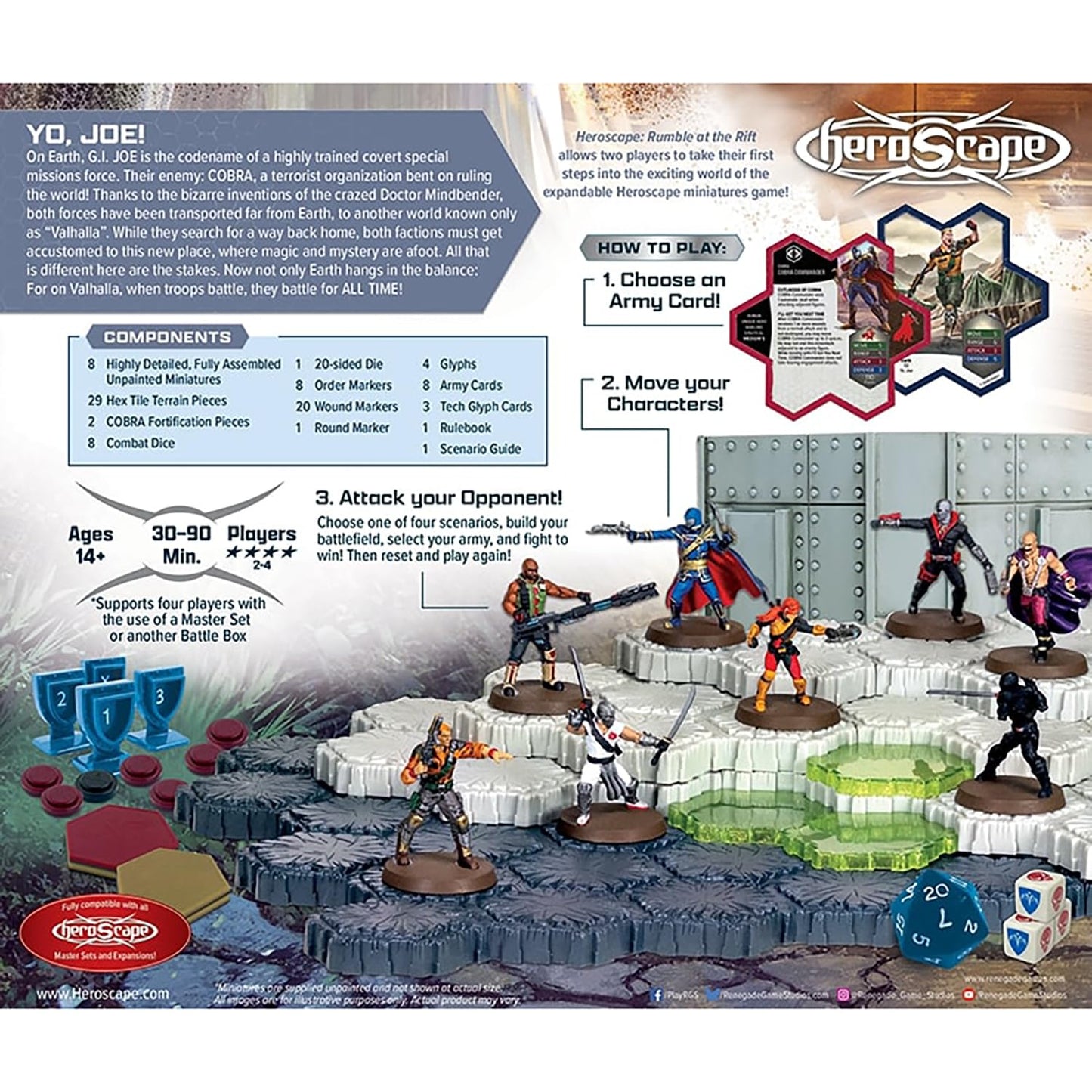 Renegade Game Studios G.I. Joe Heroscape Rumble at The Rift Tactical Board Game, Battle Box with 8 Miniatures & Modular Hex Terrain