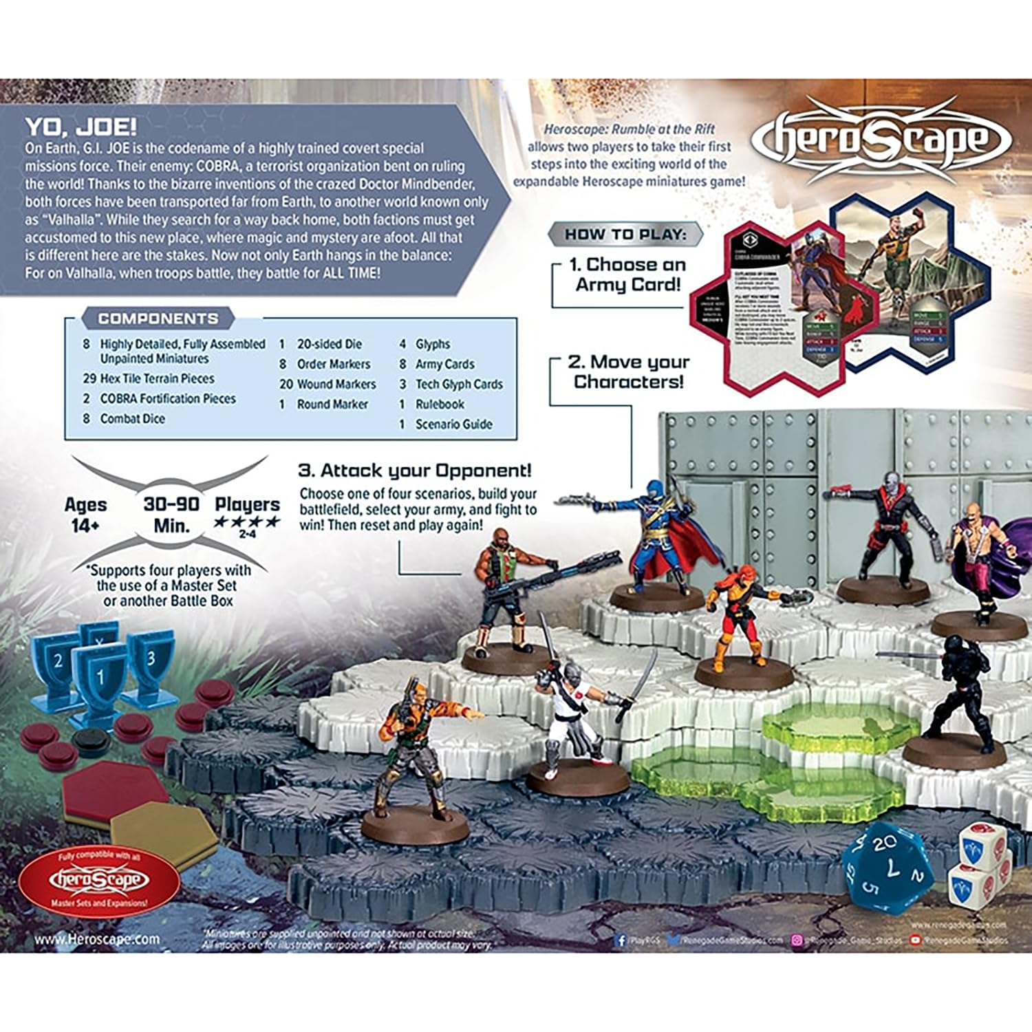 Renegade Game Studios G.I. Joe Heroscape Rumble at The Rift Tactical Board Game, Battle Box with 8 Miniatures & Modular Hex Terrain
