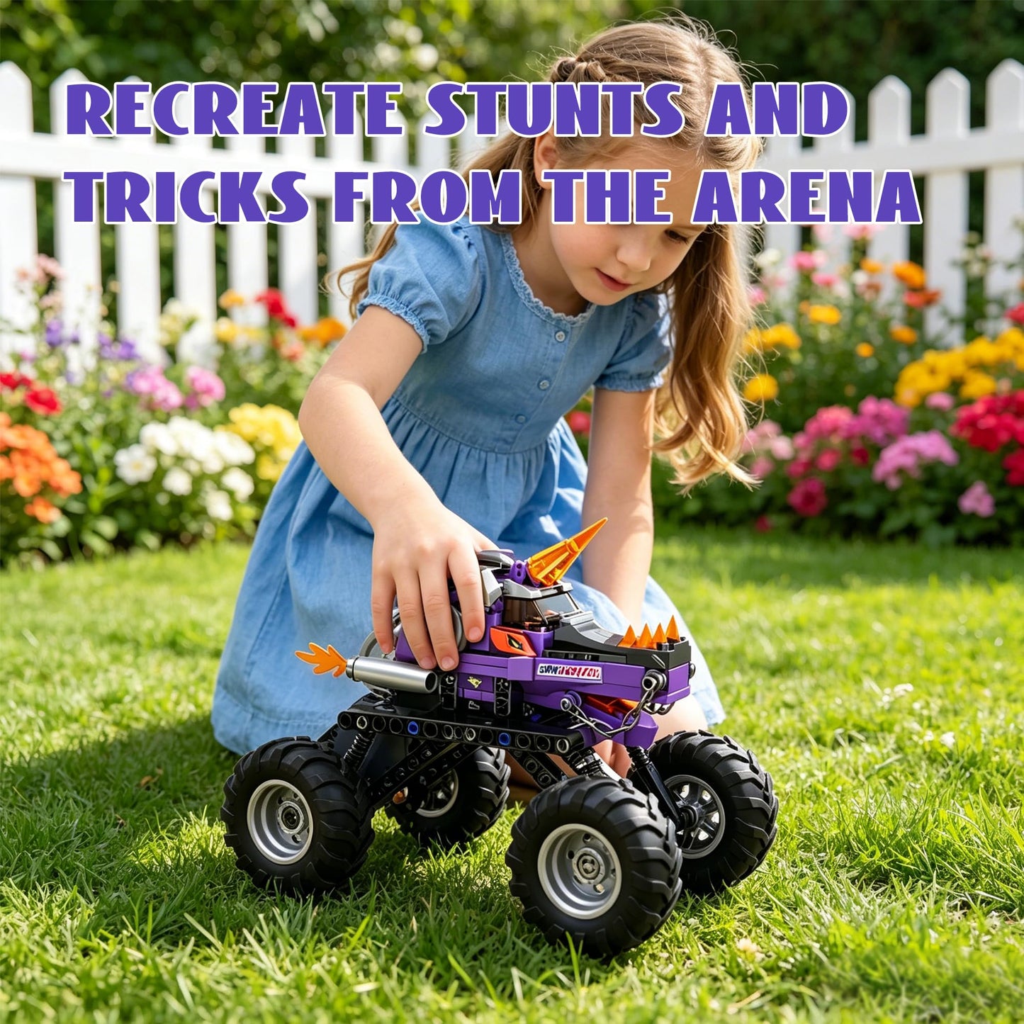 Technic Building Monster Unicorn Truck Toy for Boys and Girls, 2in1 Racing Pull Back Car Toys for Off Road Stunts, Kids Birthday Gift Idea, Great