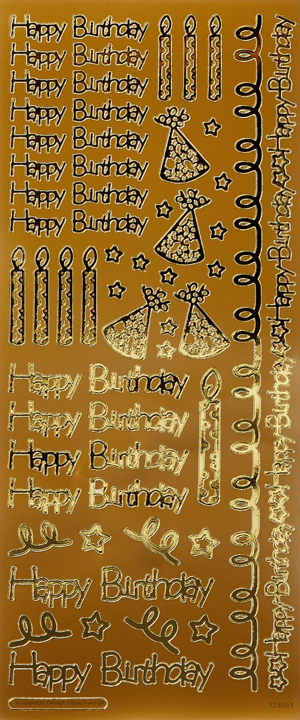 Anitas Outline Stickers, Happy Birthday, Gold, for Scrapbooking, Card Making, Kids Play, Homework, Art, Craft, Embelish, Decorative, Paper, Card