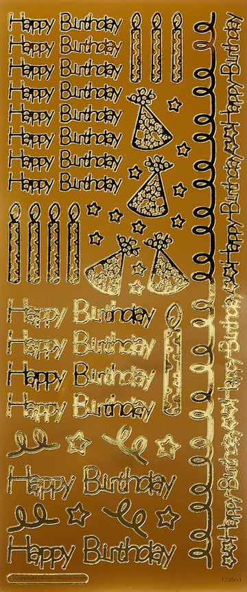Anitas Outline Stickers, Happy Birthday, Gold, for Scrapbooking, Card Making, Kids Play, Homework, Art, Craft, Embelish, Decorative, Paper, Card