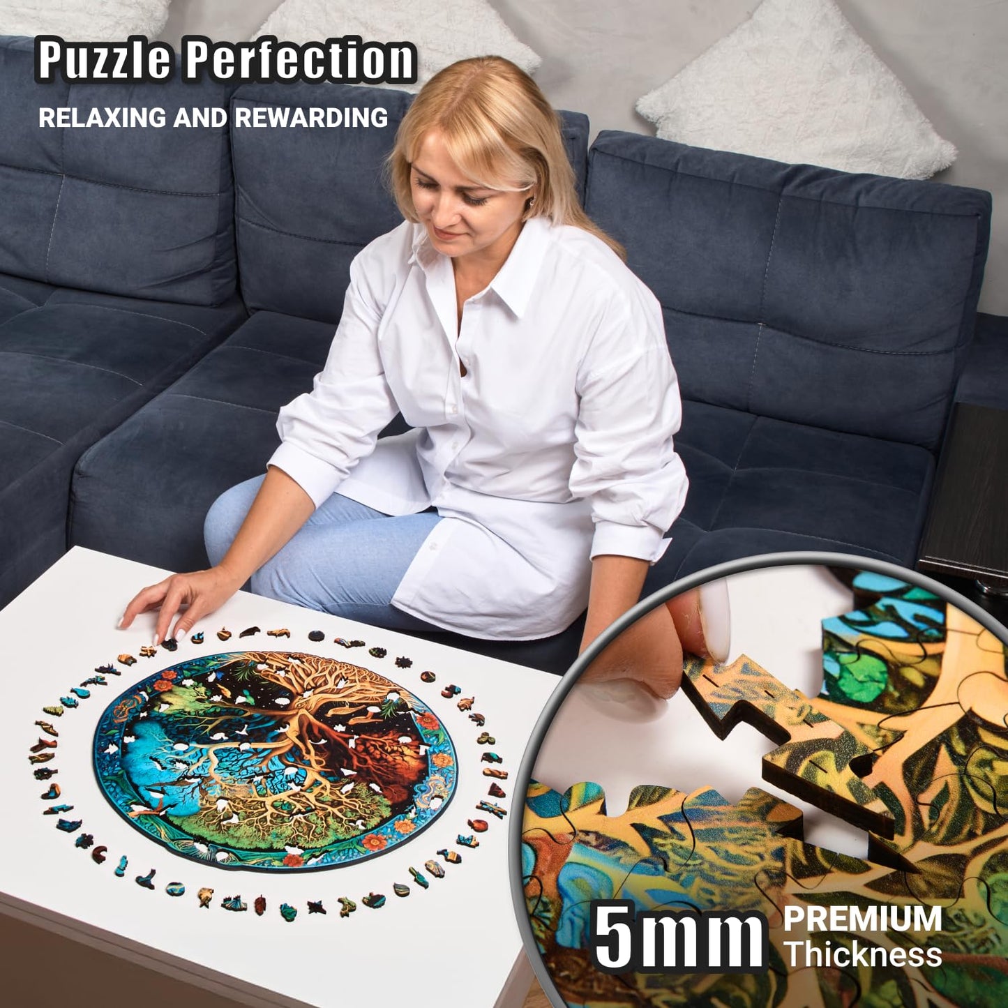 LEOGOR Wooden Jigsaw Puzzles for Adults 500 Pieces (17.8 x 18 in), Extra-Thick 5mm Wood, Large Round Tree of Life Puzzle with Unique Nature Inspired