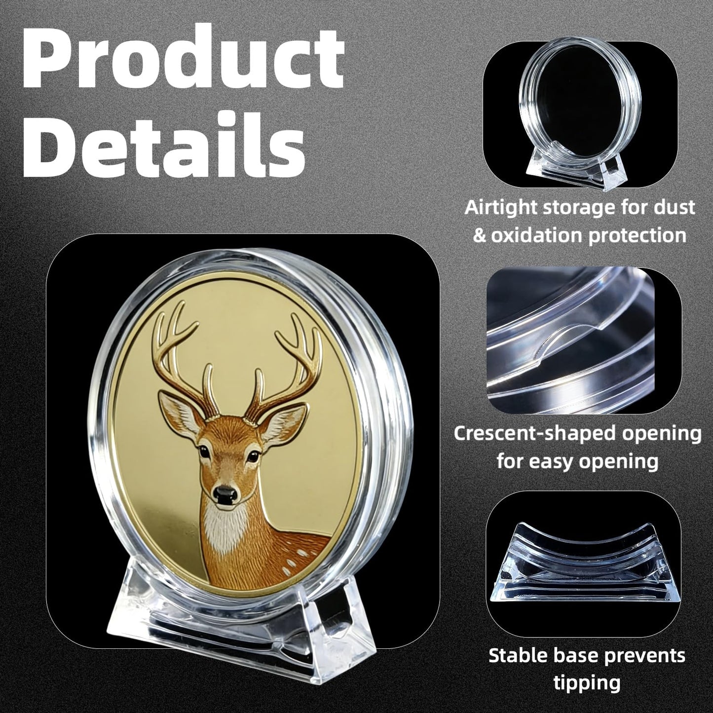 Eukkee Acrylic Challenge Coin Stand Set Military Coin Display Holder Vertical Coin Rack for 1.57 Inch Diameter Coins (10pcs/Set)
