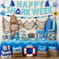 Happy Week of Sharks Birthday Decorations Include 3 Happy Shark Banner,12 Double-side Hanging Swirls,2 Shark Fin Hanging Banner,Bite Me Welcome