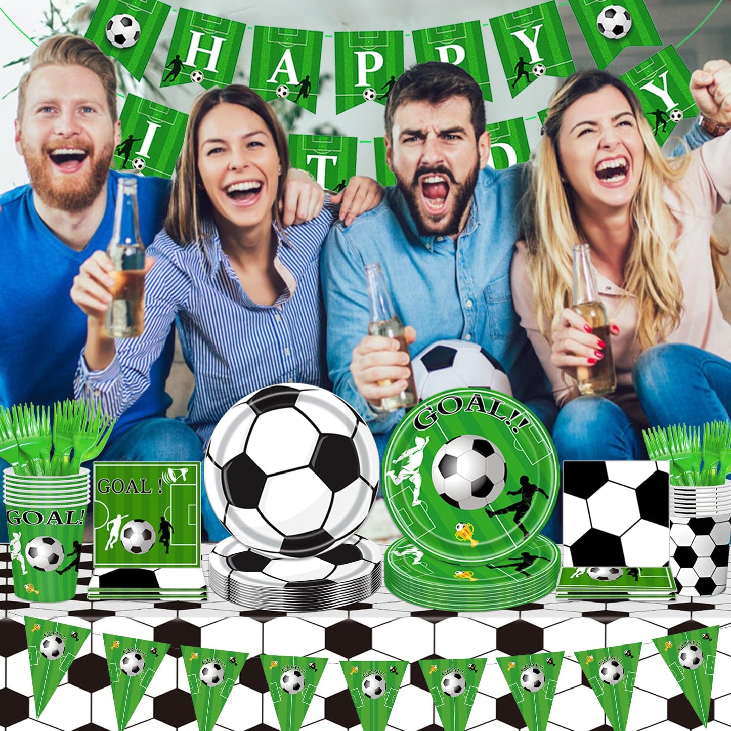 Bolake 172 Pcs Soccer Party Plates Tableware Set Serves 24 Soccer Party Decorations Supplies Includes Plates Napkins Banner Cups Tablecloth for Soccer