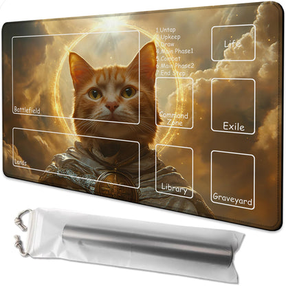 FOJEXBKAS for MTG Playmat 24 x 14 Inches Cat Magic Play Mat Card Game Mat for Magic The Gathering TCG PTCG Playmat with Free Storage Bags Non-Slip