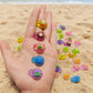 50 Pcs Small Bulk Mini Resin Turtles, Glow-in-The-Dark Fairy Garden Accessories with Fruit Designs, Ocean Theme Collection for Miniature Scenes, 10