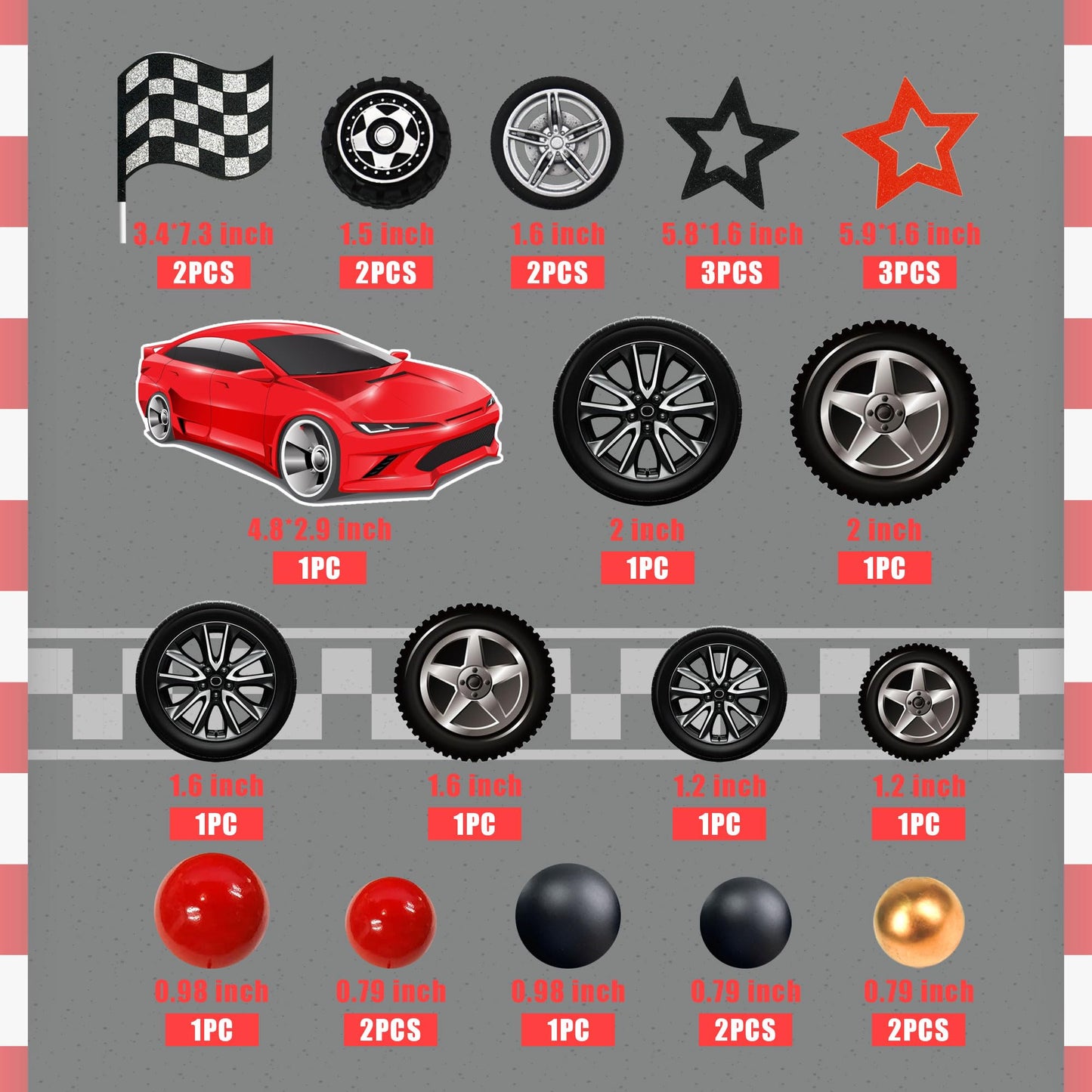 27 PCS Racing Wheel Cake Topper Tyre Cake Decorations for Racing Theme Race Car Birthday Supplies (01)
