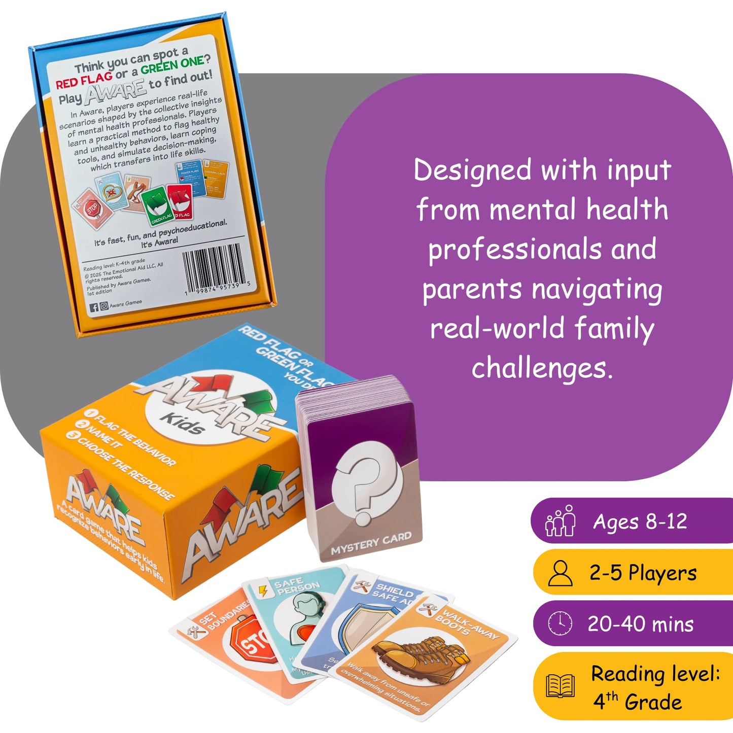 AWARE Kids Card Game - Learn to Spot Red Flag & Green Flag Behaviors Through Play | Teaches Healthy vs Unhealthy Behaviors | Ages 8-12 | Family