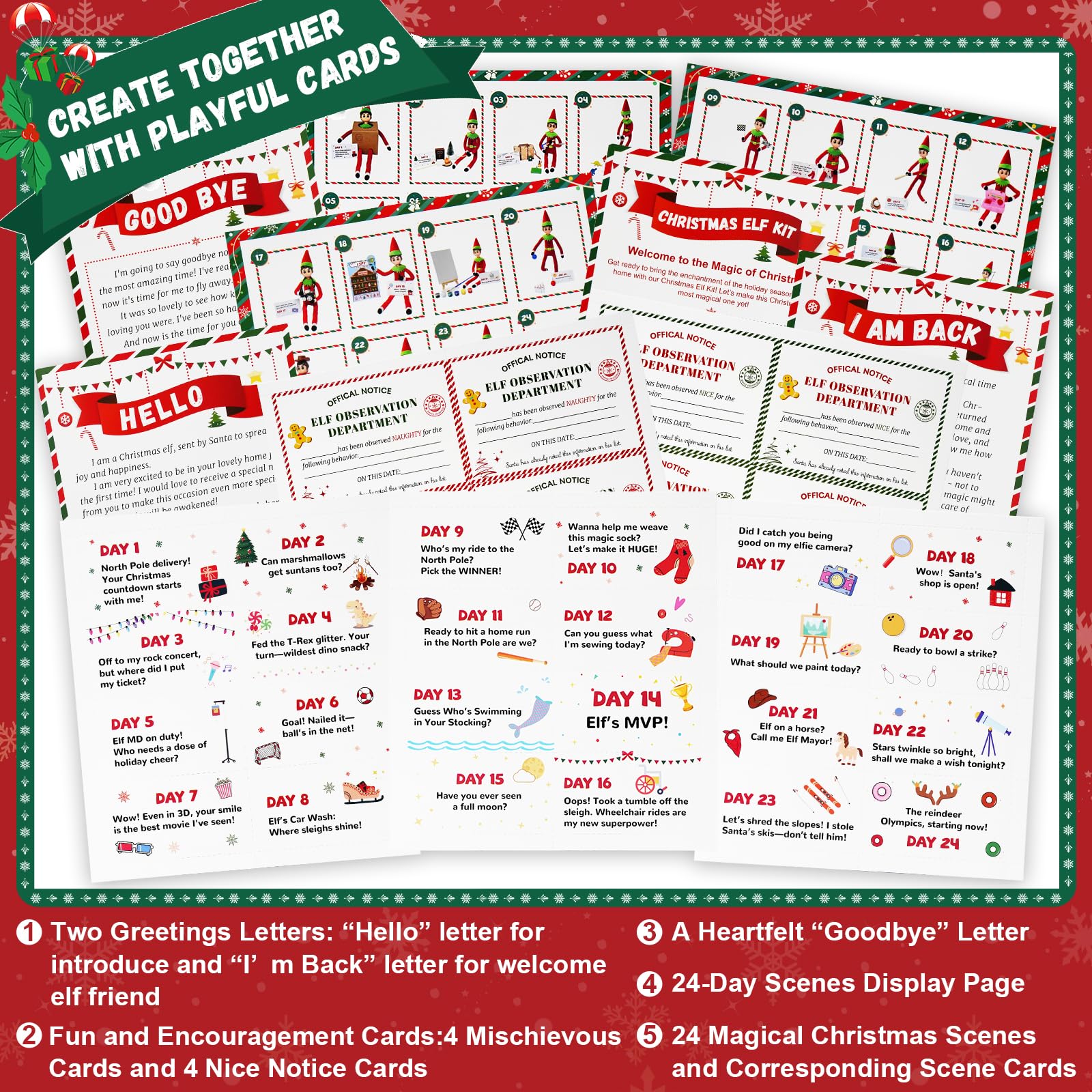 Elf Kit 24 Days of Christmas 2025 Countdown to Christmas with Elf Decorations Accessories & Elf Adventures Starter Kit Boy & Girl (Elf Doll NOT