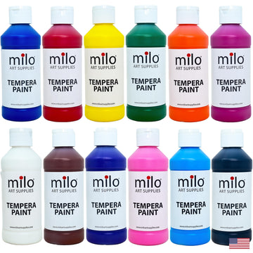 milo Kid's Washable Tempera Paint Set, 12 Primary Colors, 8 oz Bottles