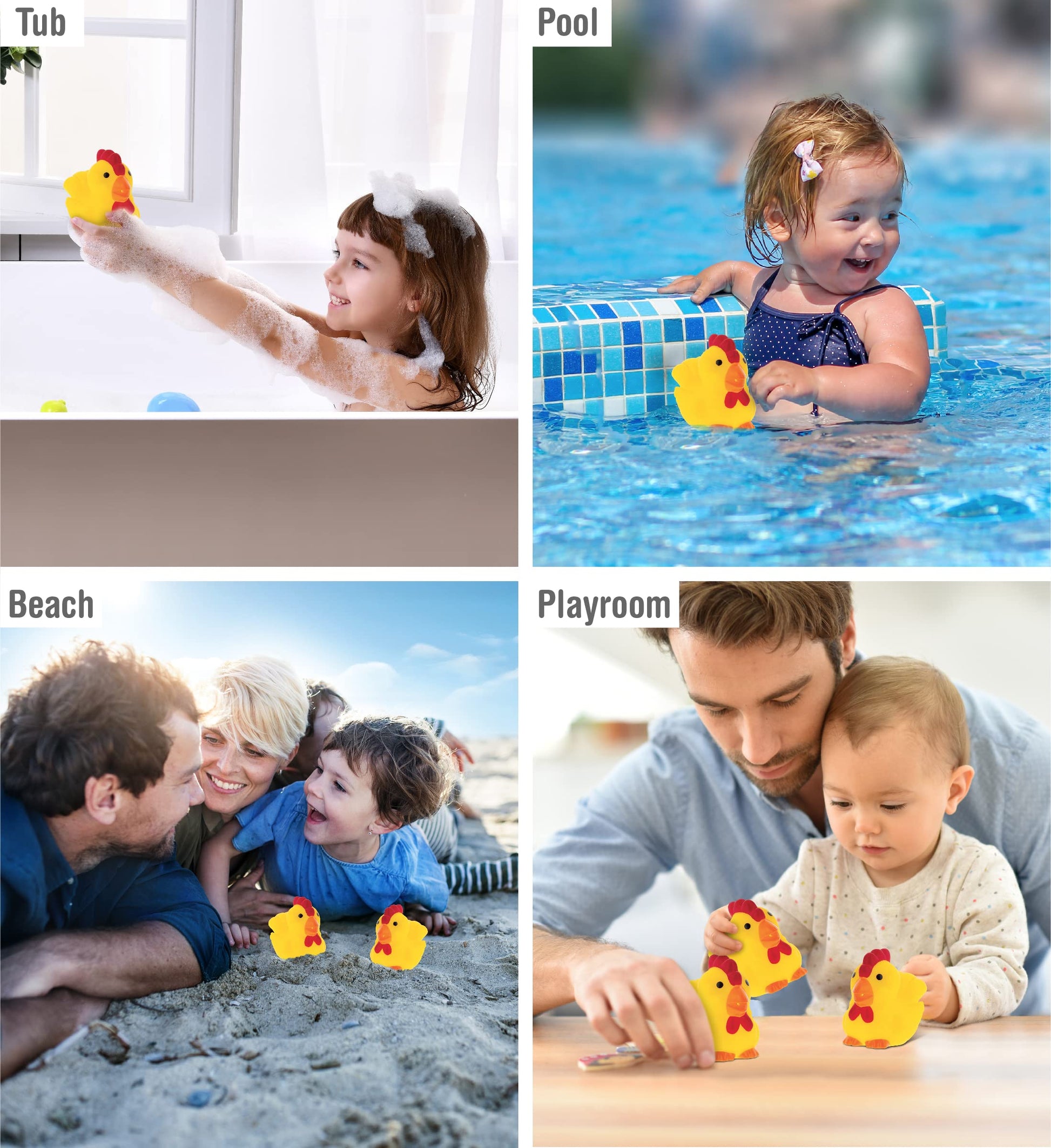 DolliBu Rooster Bath Buddy Squirter - Floating Yellow Chicken Rubber Bath Toy, Fun Water Squirting Bathtime Play For Toddlers, Cute Farm Barn Animal
