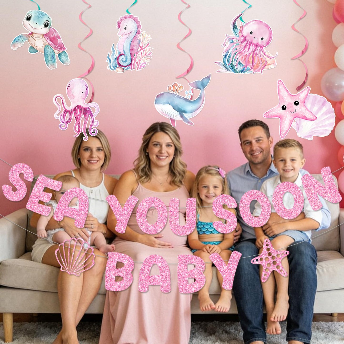 Sea You Soon Baby Shower Decorations: Under The Sea Baby Shower Decorations Ocean Baby Banner Girl Pink