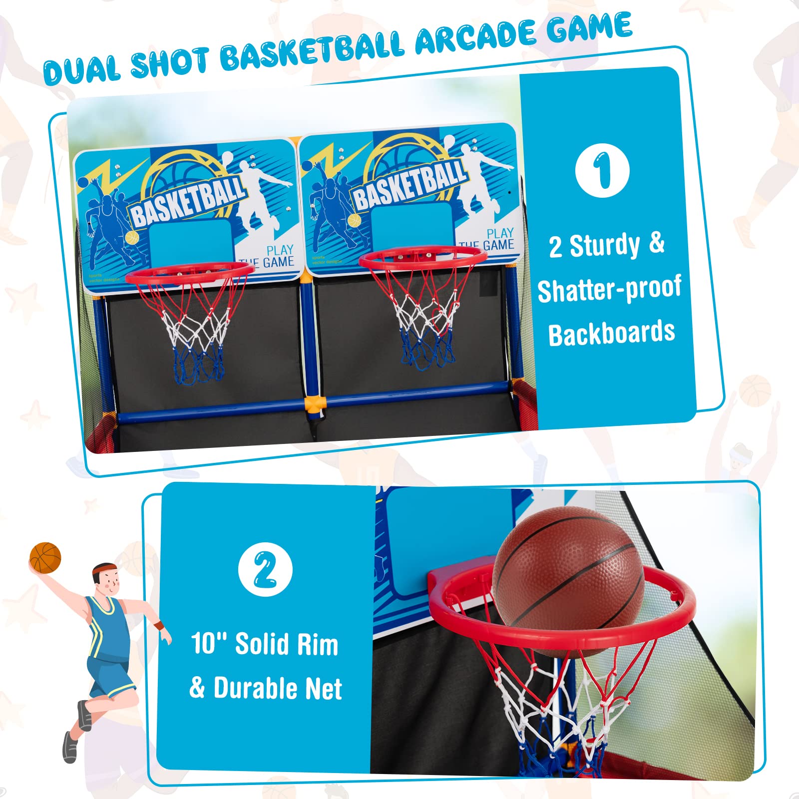 Goplus Kids Basketball Arcade Game, Dual Shot Basketball Game for 2 Players with 4 Balls & Inflation Pump, Indoor Outdoor Sport Play Birthday Gift