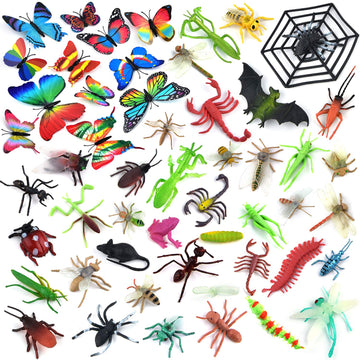 Coopay 51-Piece Plastic Insect Assorted Fake Mini Realistic Bugs Toys - Includes Multicolored Lifelike Butterfly for Education, Insect Themed Party