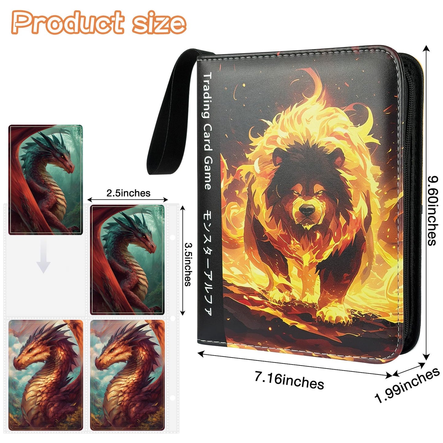 TanoShiimii Trading Card Binder, 400 Pocket Card Album, 3-Ring Refillable Binder with Zipper, Water-Resistant PU Leather for TCG Collectors, Kids and