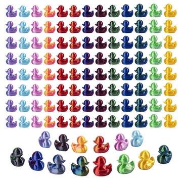 jrootouh 3D Printed 100pcs Mini Ducks Figurines - Anime ToysThemed Plastic Bulk Tiny Ducking Ornaments,Shiny Gradient Color for Potted Miniature
