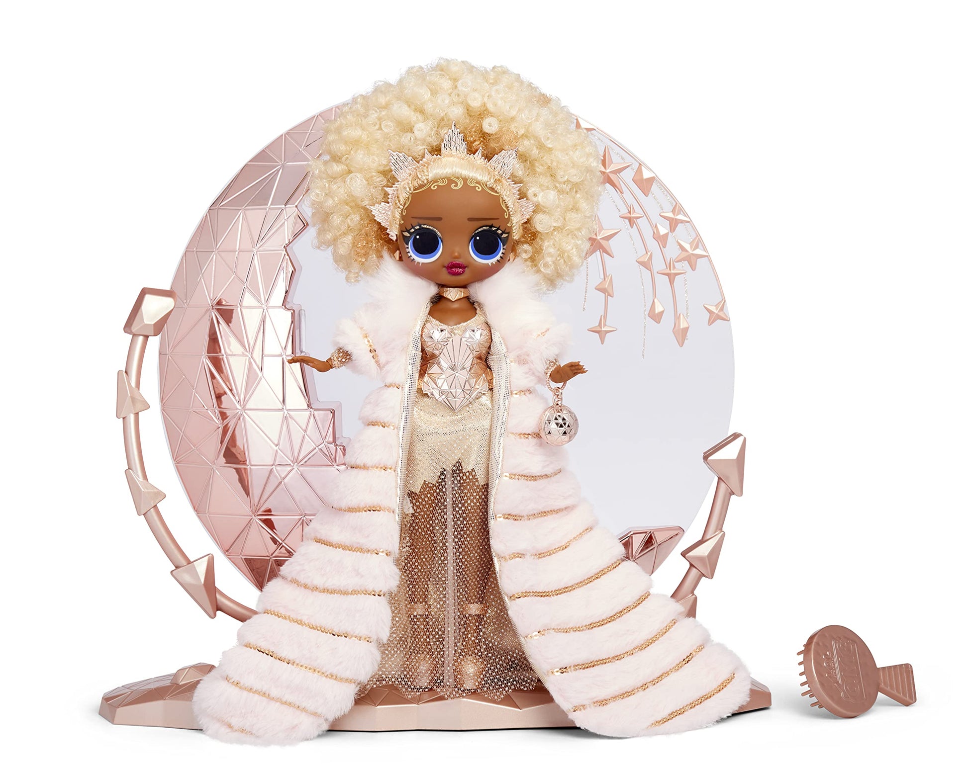 L.O.L. Surprise! Holiday OMG 2021 Collector NYE Queen Fashion Doll with Gold Fashions, Accessories, New Year's Celebration Outfit, Light Up Stand