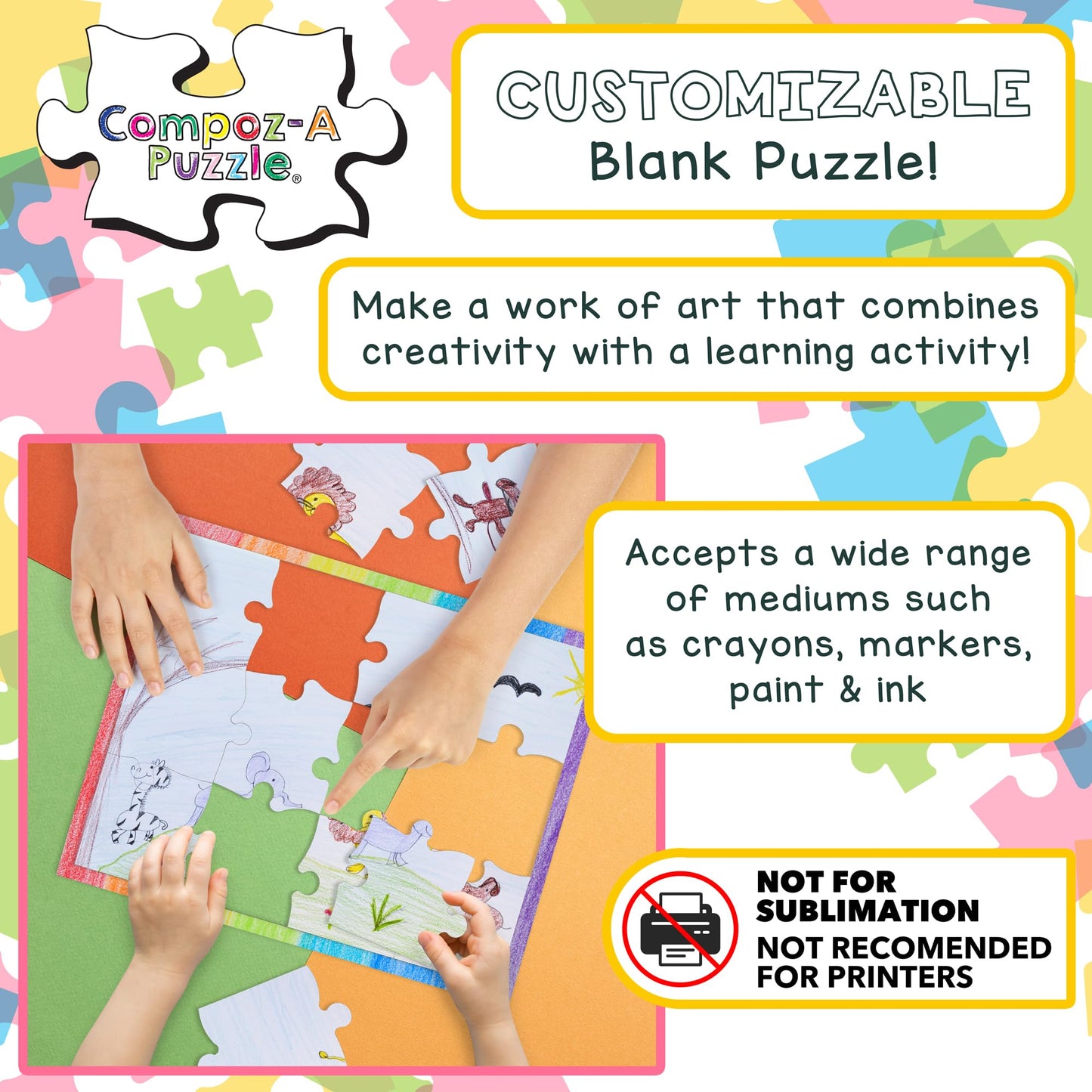 Hygloss 24 Blank Jigsaw Puzzles - 4 x 5.5 Inch, 16 Pieces Each - DYI party invites, Perfect for Decorating, Kids' Activities, Arts & Crafts or Party