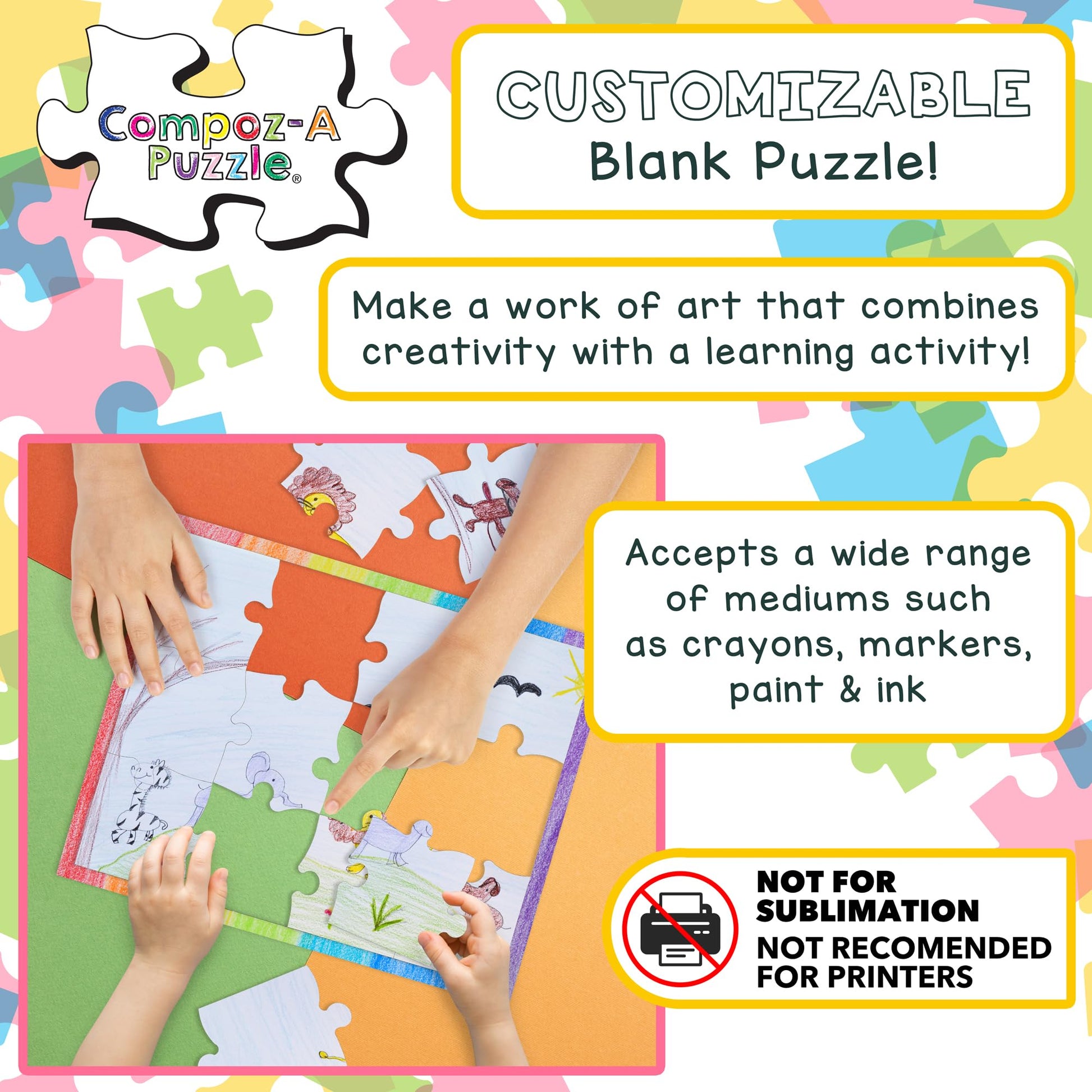 Hygloss 24 Blank Jigsaw Puzzles - 4 x 5.5 Inch, 16 Pieces Each - DYI party invites, Perfect for Decorating, Kids' Activities, Arts & Crafts or Party