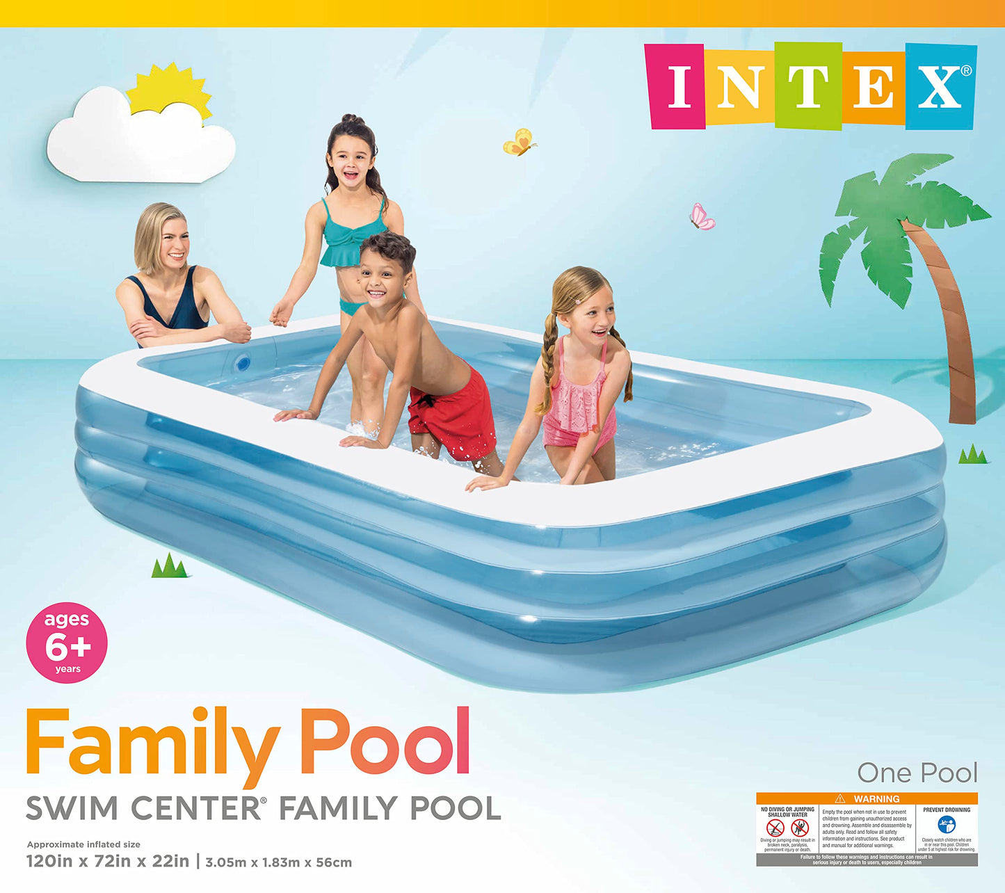 INTEX 58484EP Swim Center Inflatable Family Pool: 277 Gallon Capacity - 120" x 72" x 22" - Blue