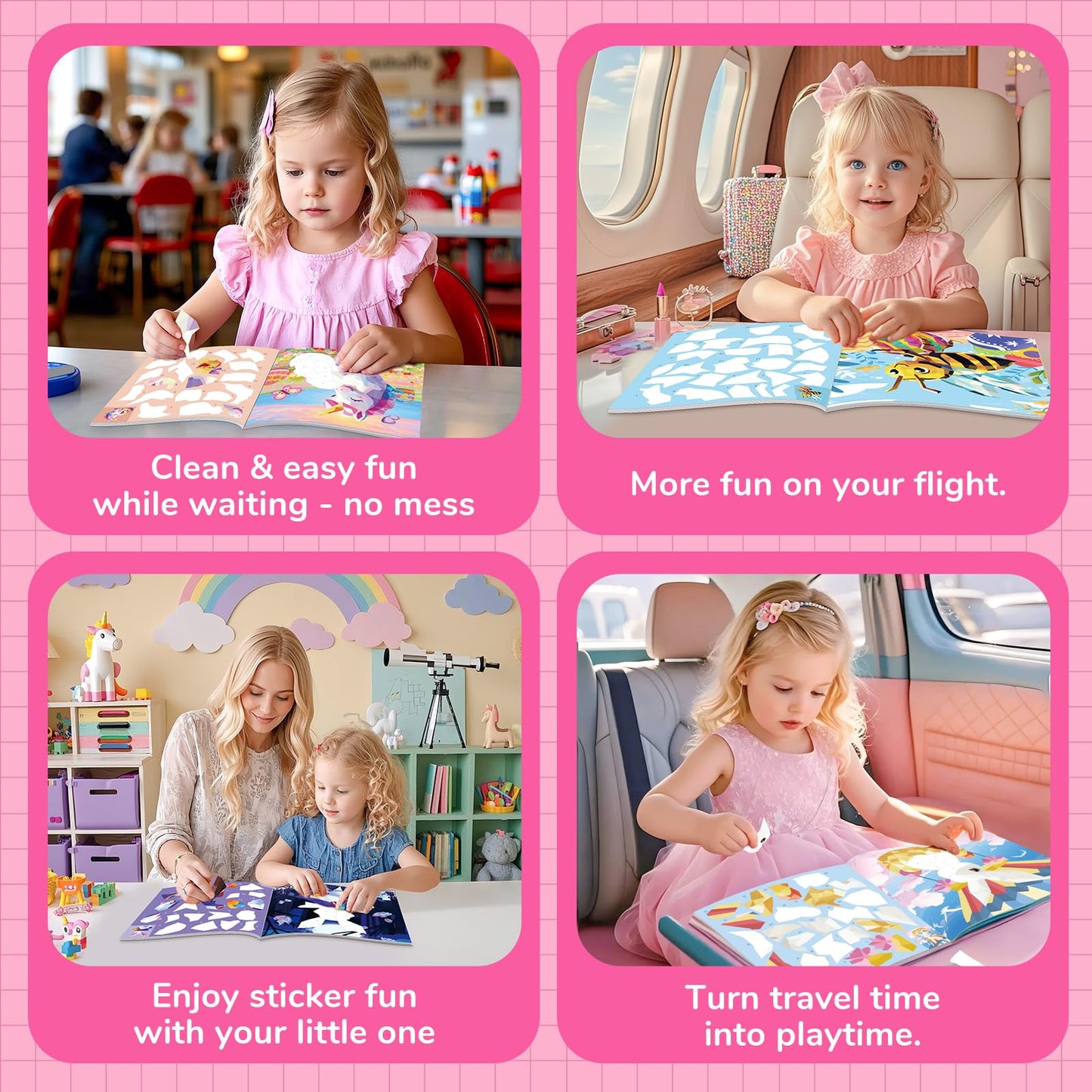 CutteeyFyry Paint by Number Sticker Book for Girls Kids - Road Trip & Airplane Activities Toys, Easter Basket Stuffers, Bunny Egg Unicorn, Birthday
